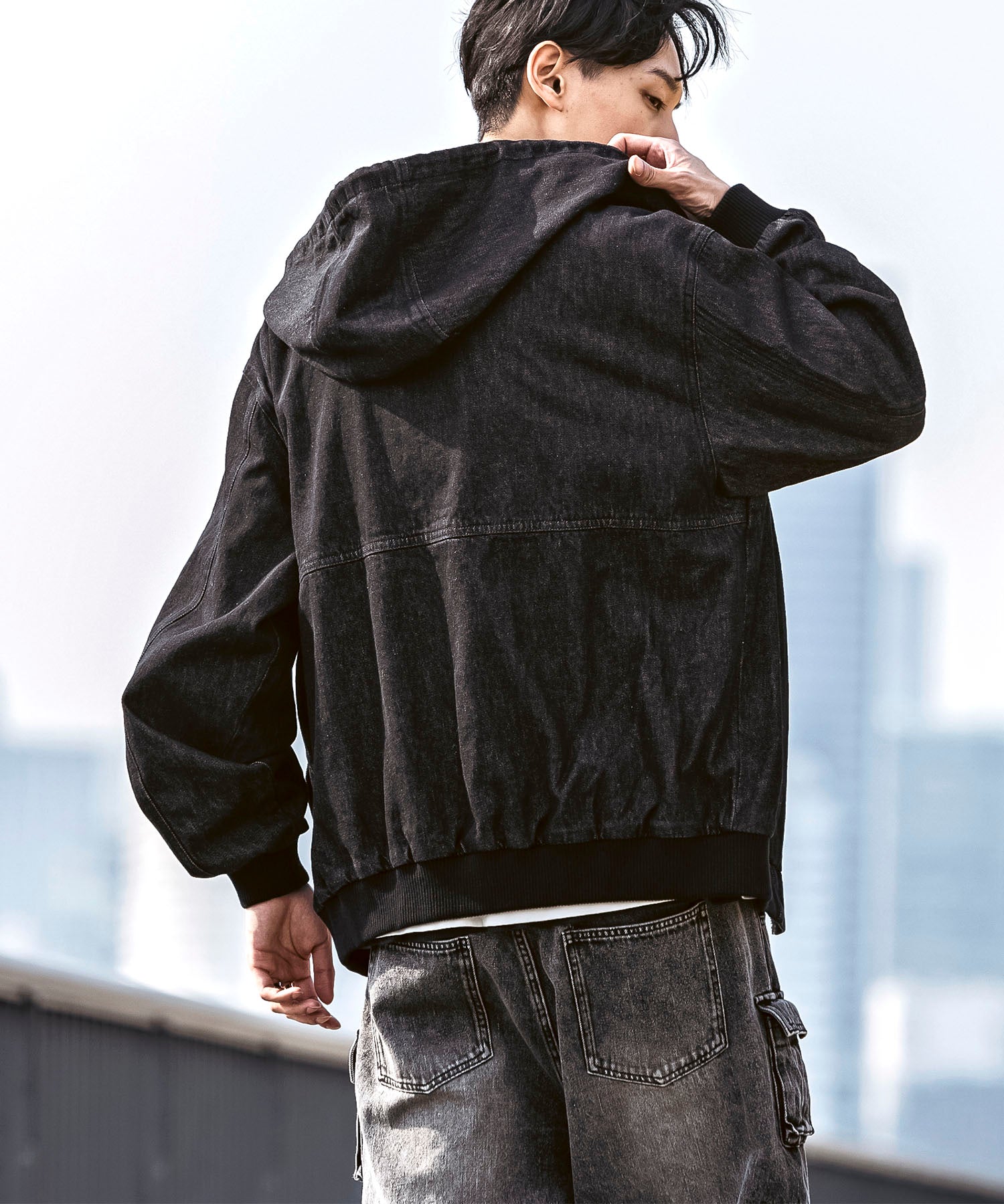 25SS【Labordi / ラボード】デニム / ケミカル加工 ボックスシルエット フーディー ミリタリーフードジャケット