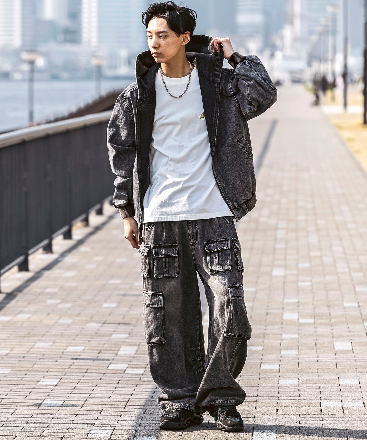 25SS【Labordi / ラボード】デニム / ケミカル加工 ボックスシルエット フーディー ミリタリーフードジャケット