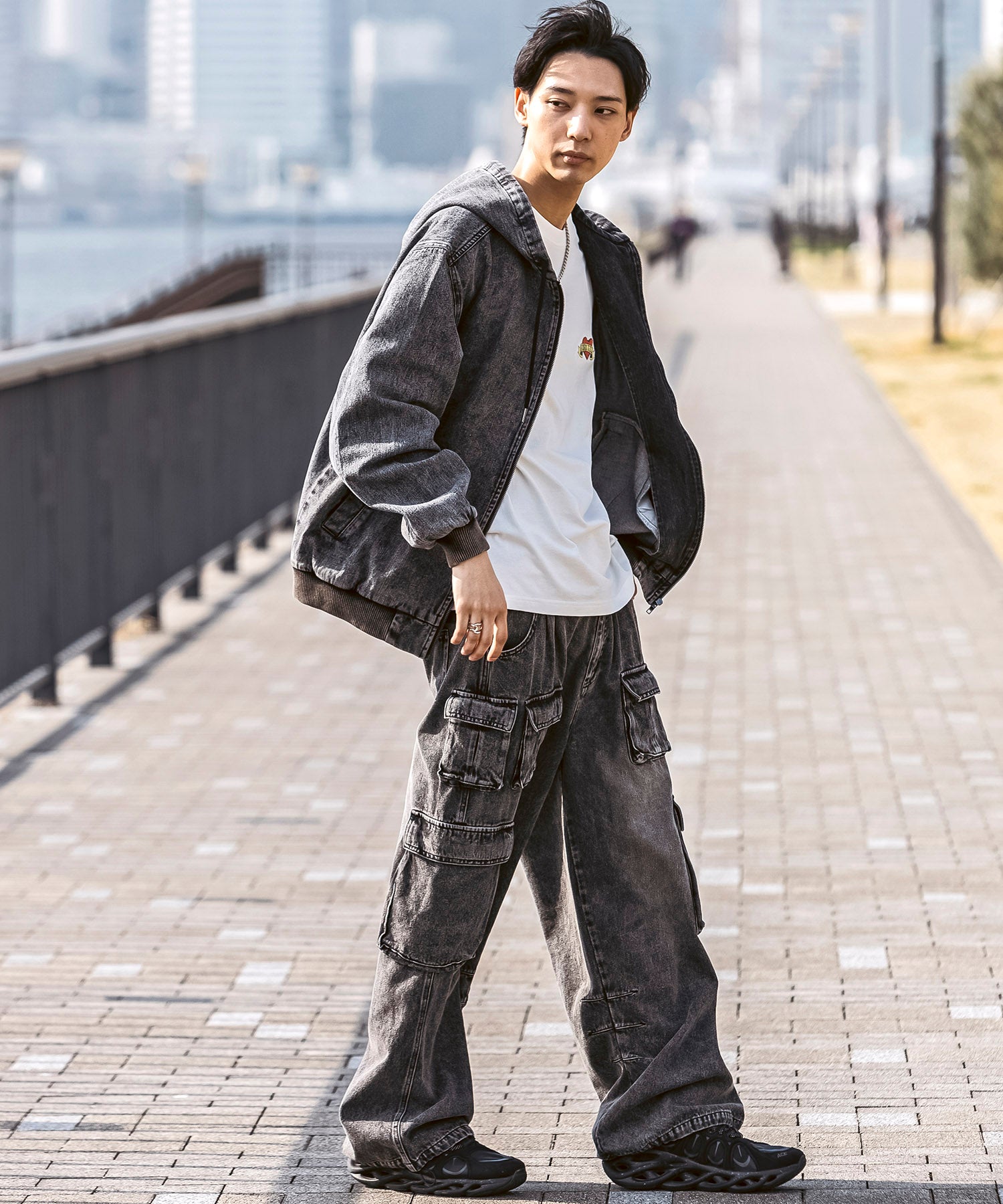 25SS【Labordi / ラボード】デニム / ケミカル加工 ボックスシルエット フーディー ミリタリーフードジャケット