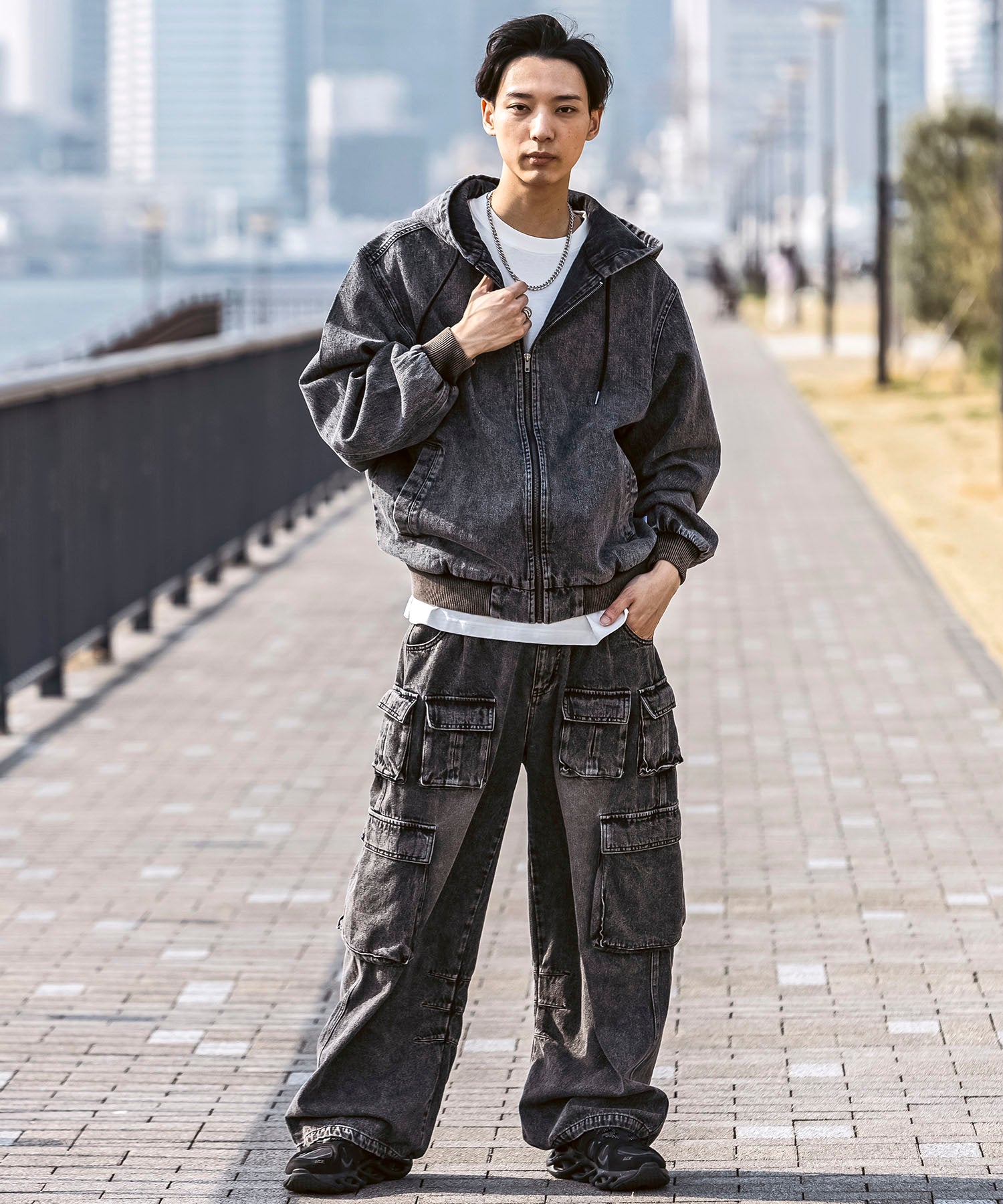 25SS【Labordi / ラボード】デニム / ケミカル加工 ボックスシルエット フーディー ミリタリーフードジャケット