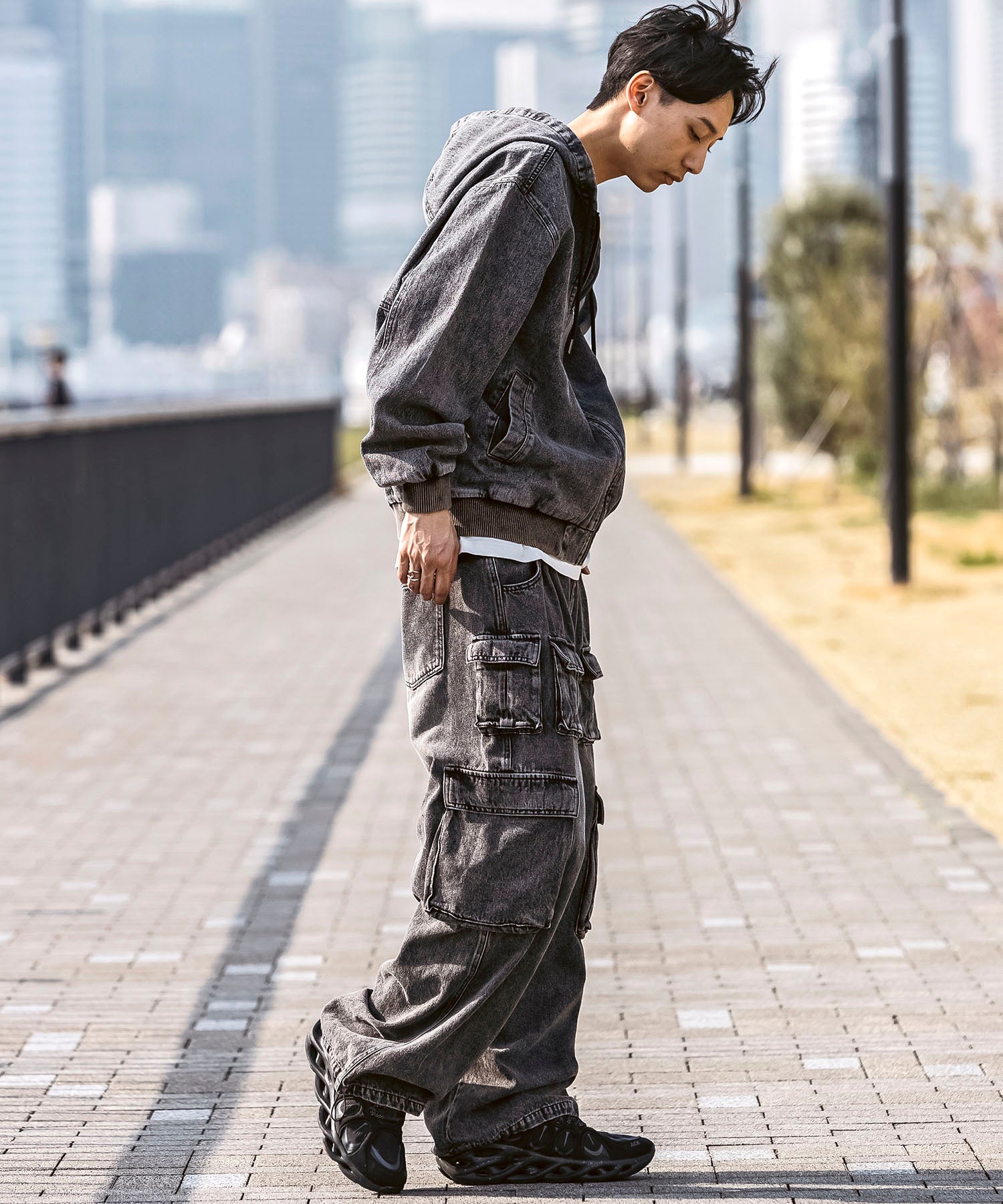 25SS【Labordi / ラボード】デニム / ケミカル加工 ボックスシルエット フーディー ミリタリーフードジャケット