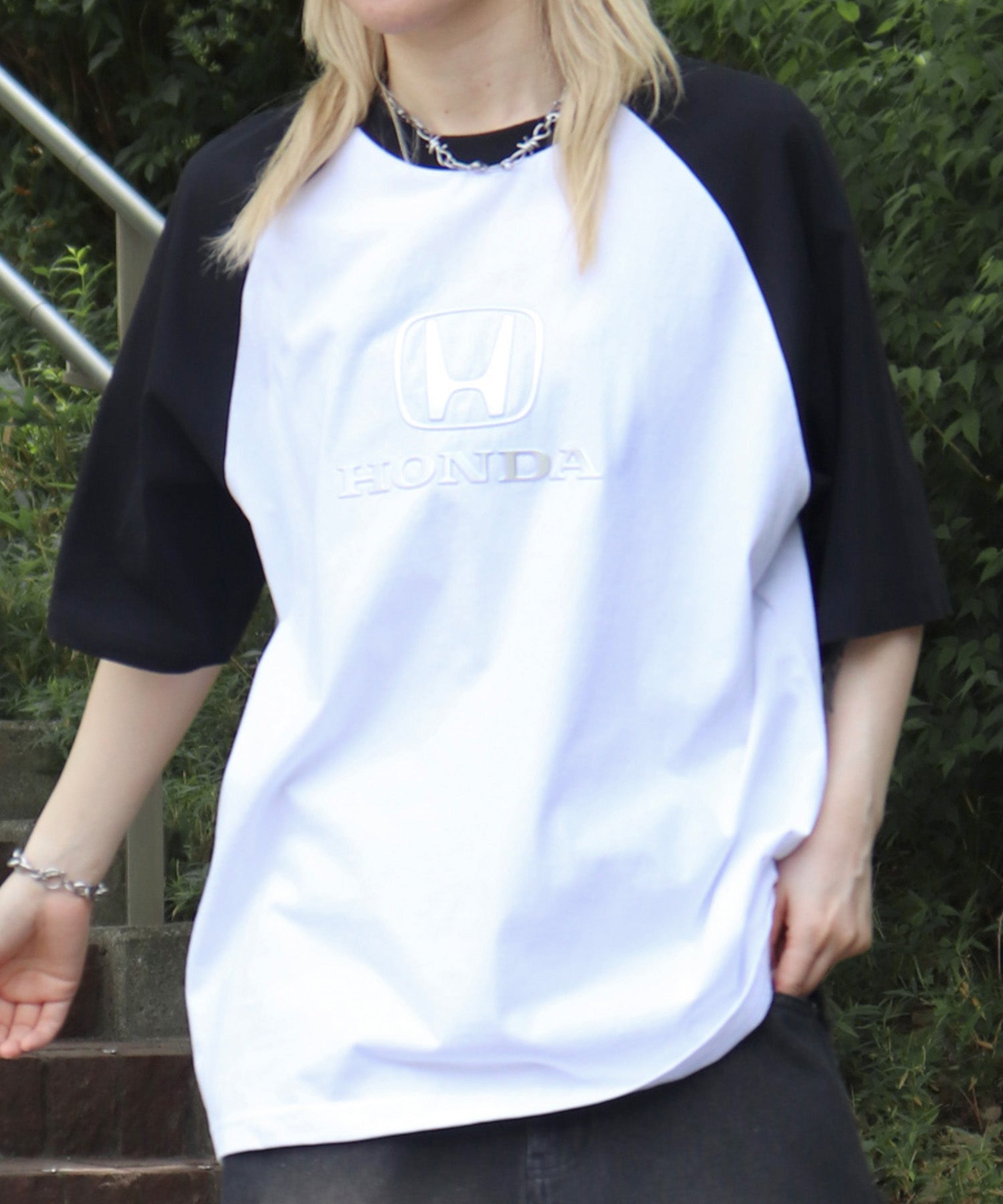 25SS【HONDA / ホンダ】フロントプリント ボックスシルエット ラグラン半袖Tシャツ