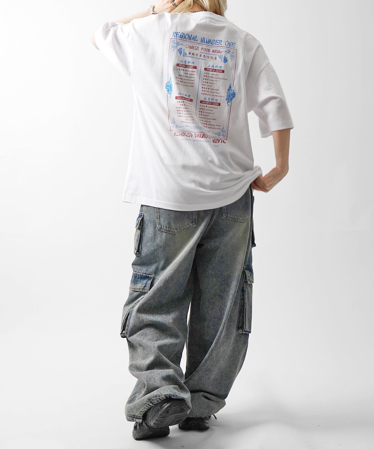 25SS ビッグシルエット "馬喰飯店" 中華メニュー バックプリント半袖Tシャツ