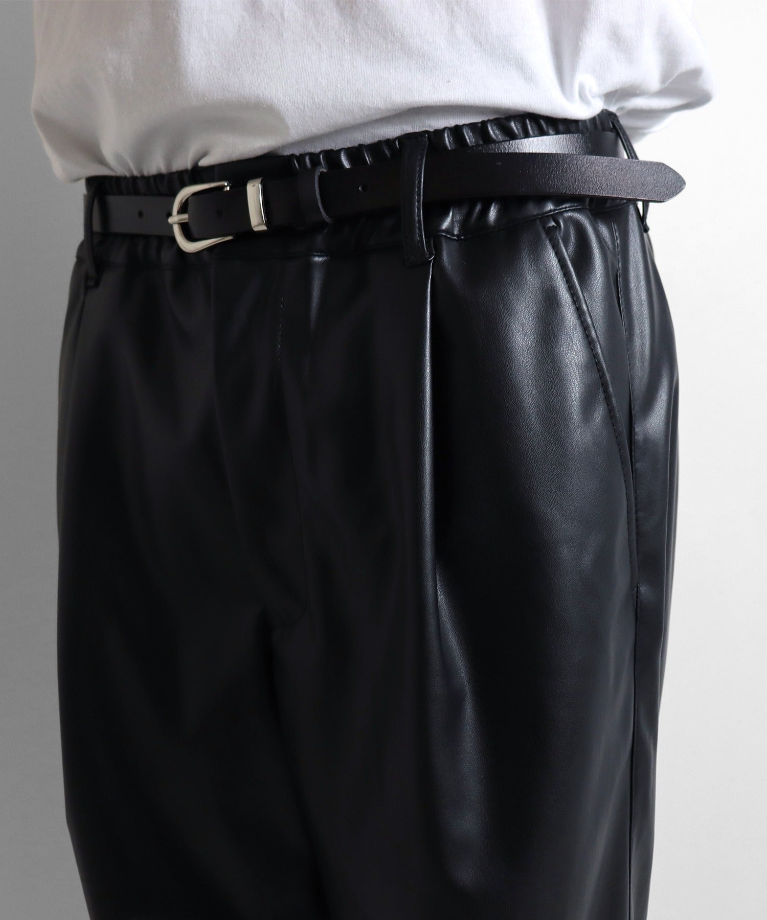 【セットアップ対応】シンセティックレザーワイドパンツ