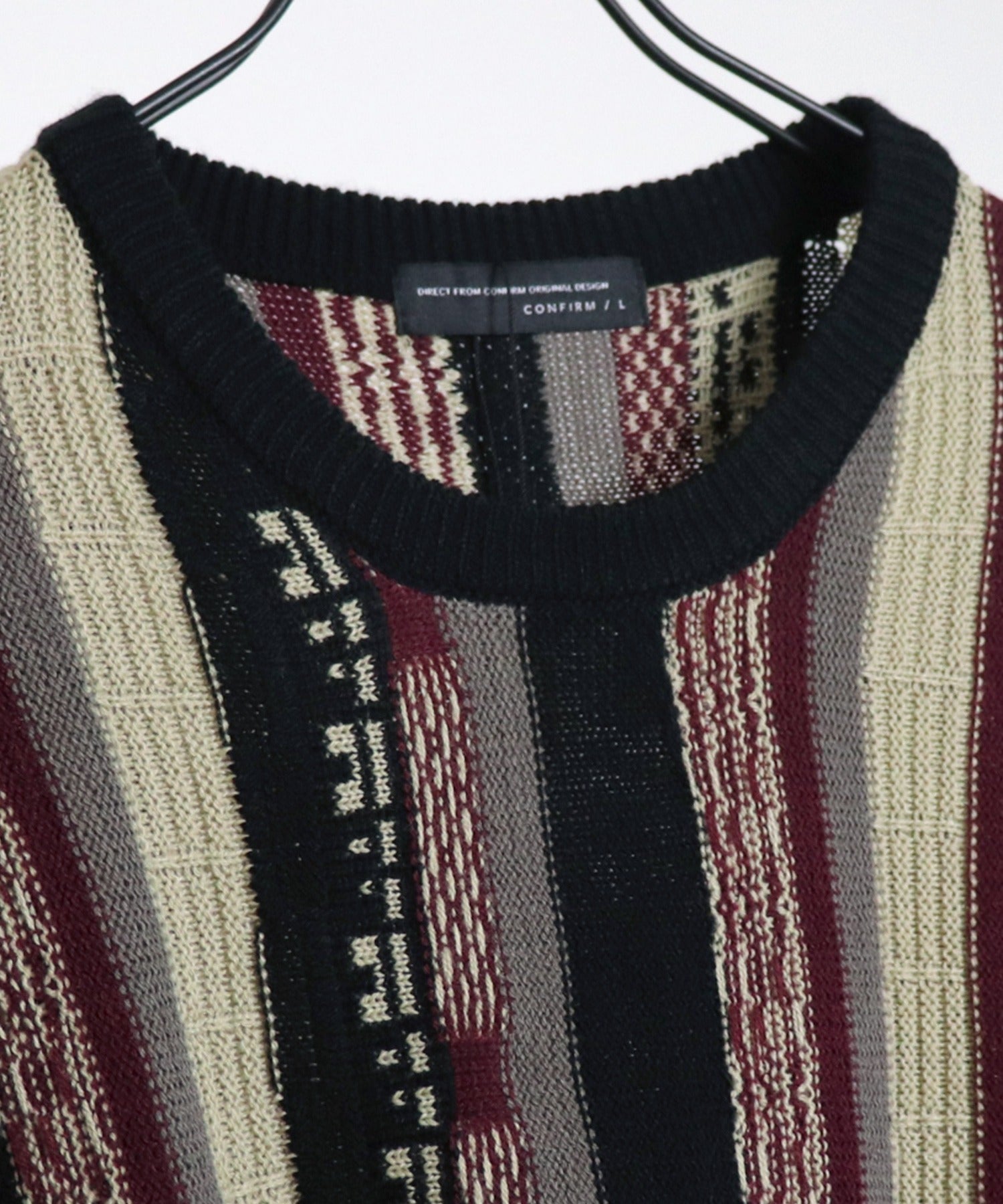 ヴィンテージライク レトロジャガードストライプ柄 3Dニット ビッグシルエット ニットベスト