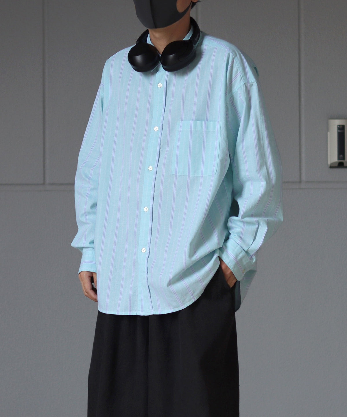 オックス ストライプ ビッグシルエット長袖シャツ