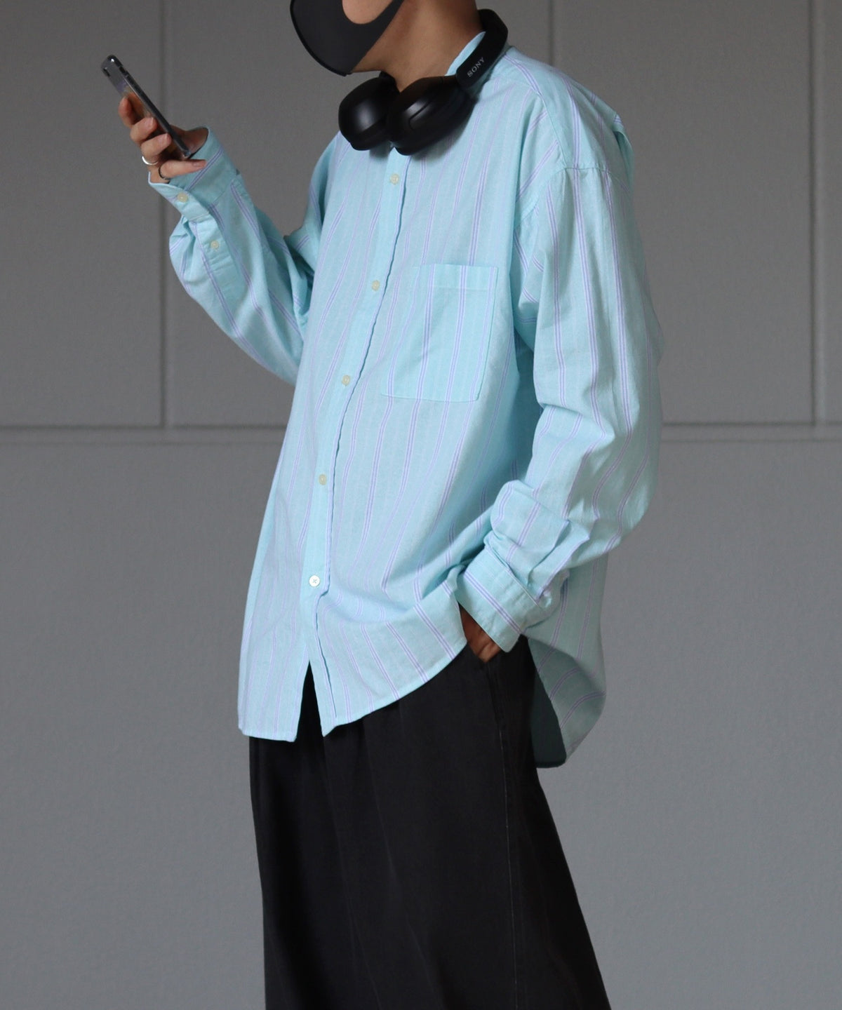 オックス ストライプ ビッグシルエット長袖シャツ