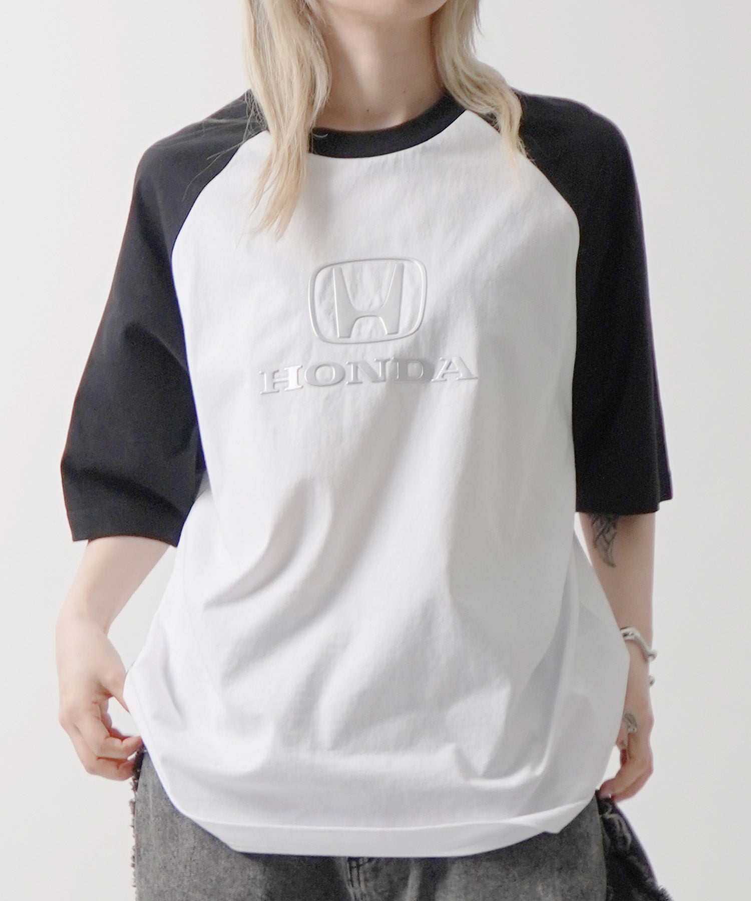 25SS【HONDA / ホンダ】フロントプリント ボックスシルエット ラグラン半袖Tシャツ