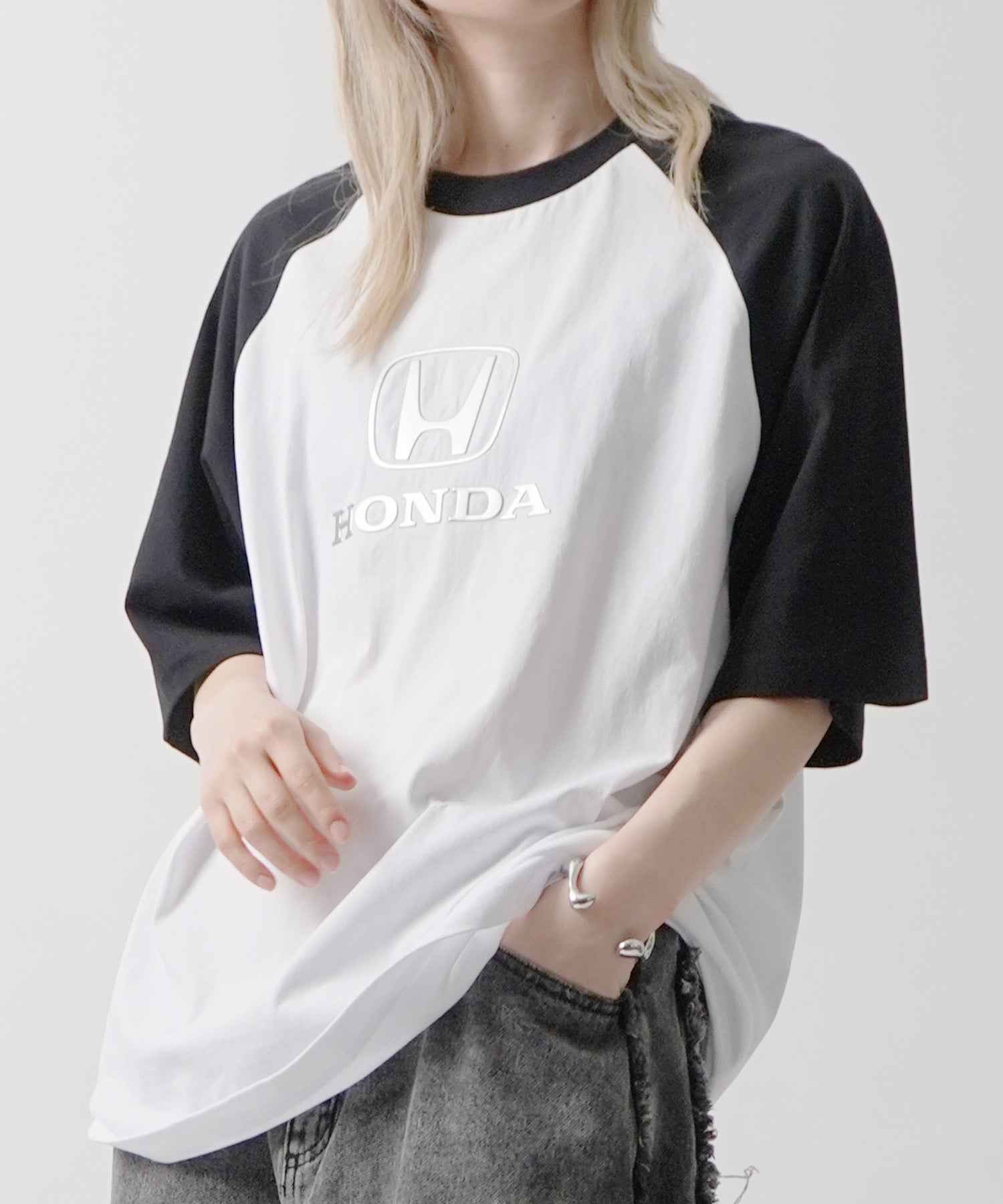 25SS【HONDA / ホンダ】フロントプリント ボックスシルエット ラグラン半袖Tシャツ