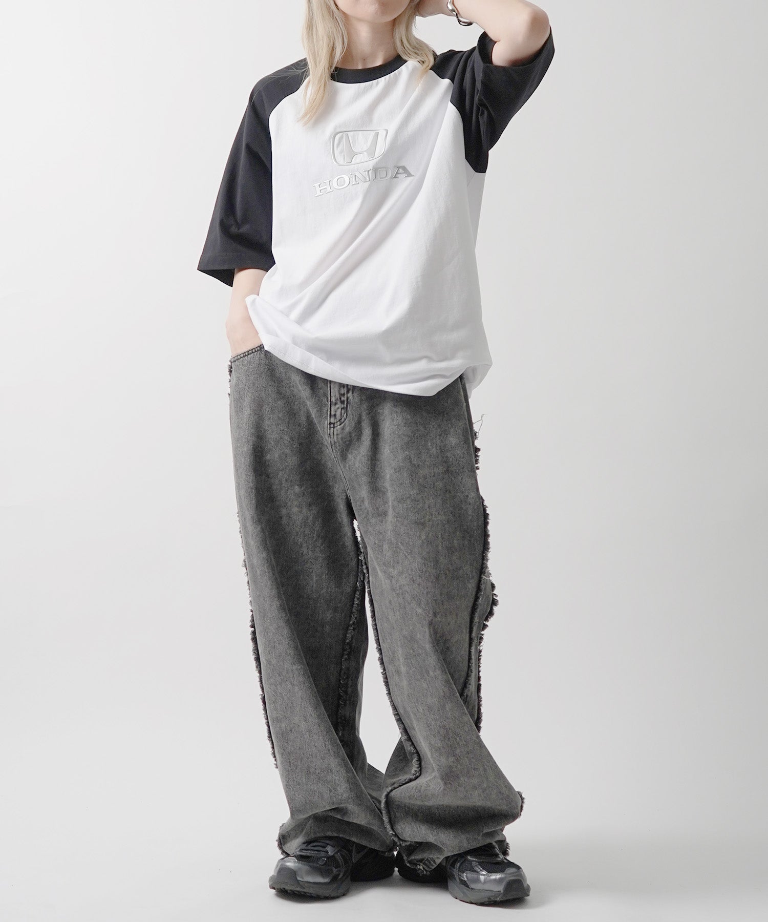 25SS【HONDA / ホンダ】フロントプリント ボックスシルエット ラグラン半袖Tシャツ