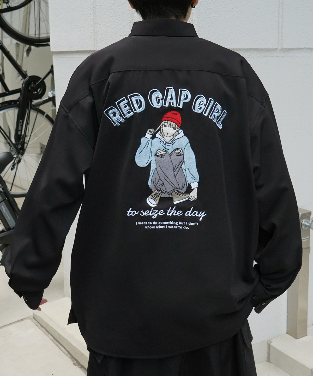 【RED CAP GIRL】25SS バックプリント クレリック 配色 ビッグシルエット長袖シャツ
