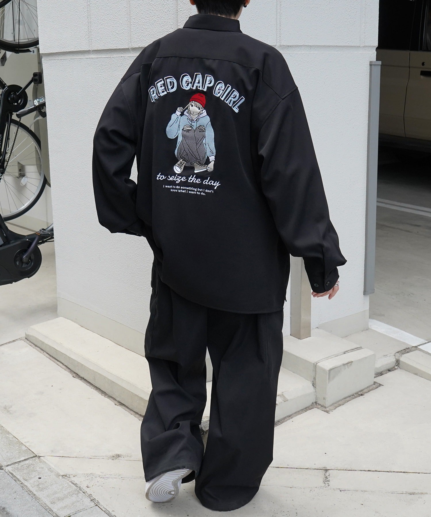 【RED CAP GIRL】25SS バックプリント クレリック 配色 ビッグシルエット長袖シャツ