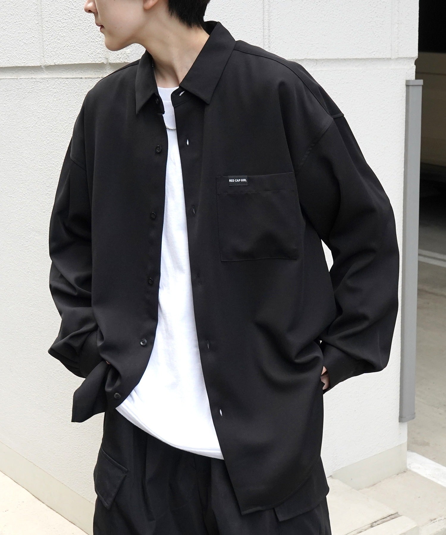 【RED CAP GIRL】25SS バックプリント クレリック 配色 ビッグシルエット長袖シャツ