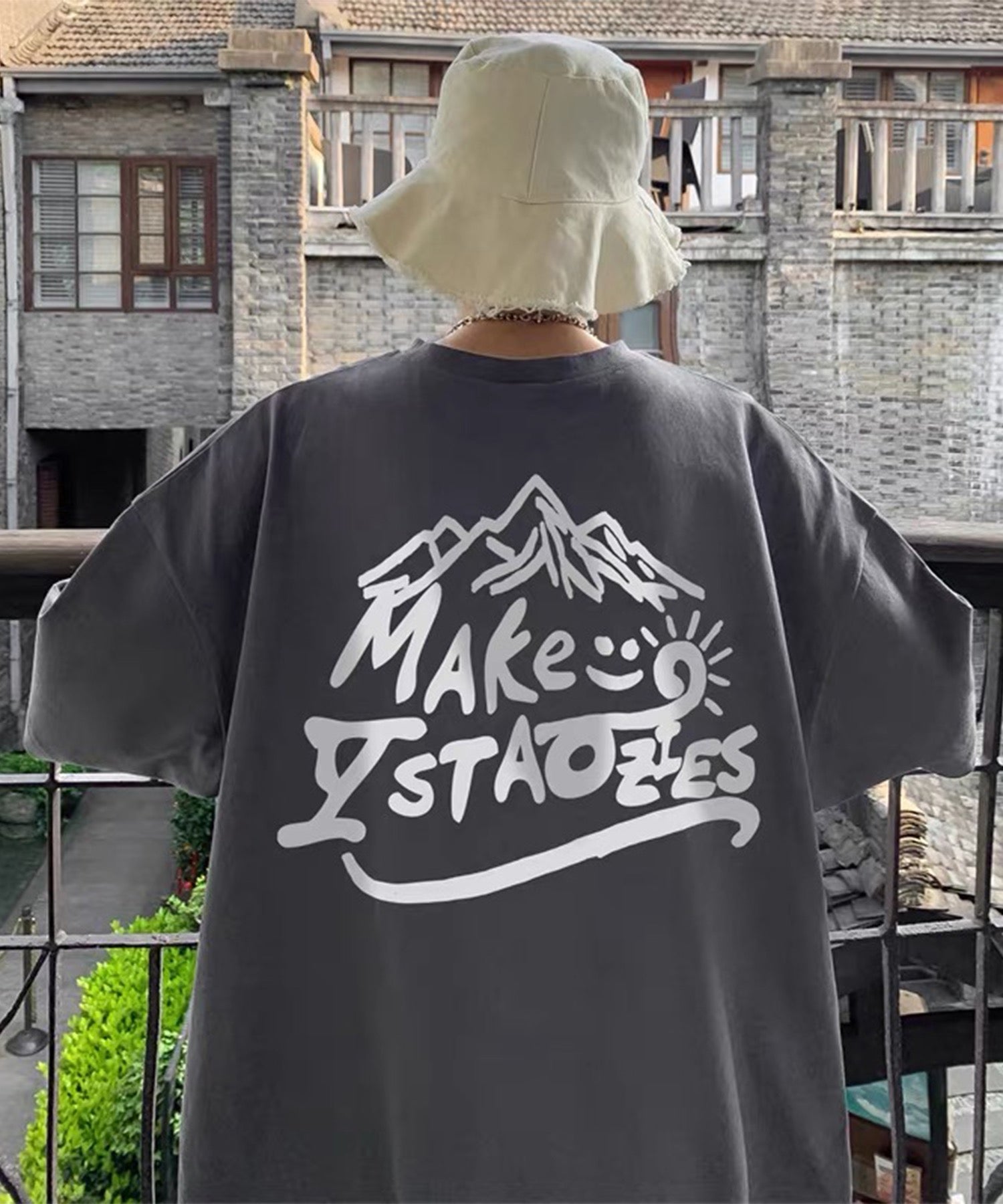 韓国ストリート ビッグシルエット バックプリントTシャツ