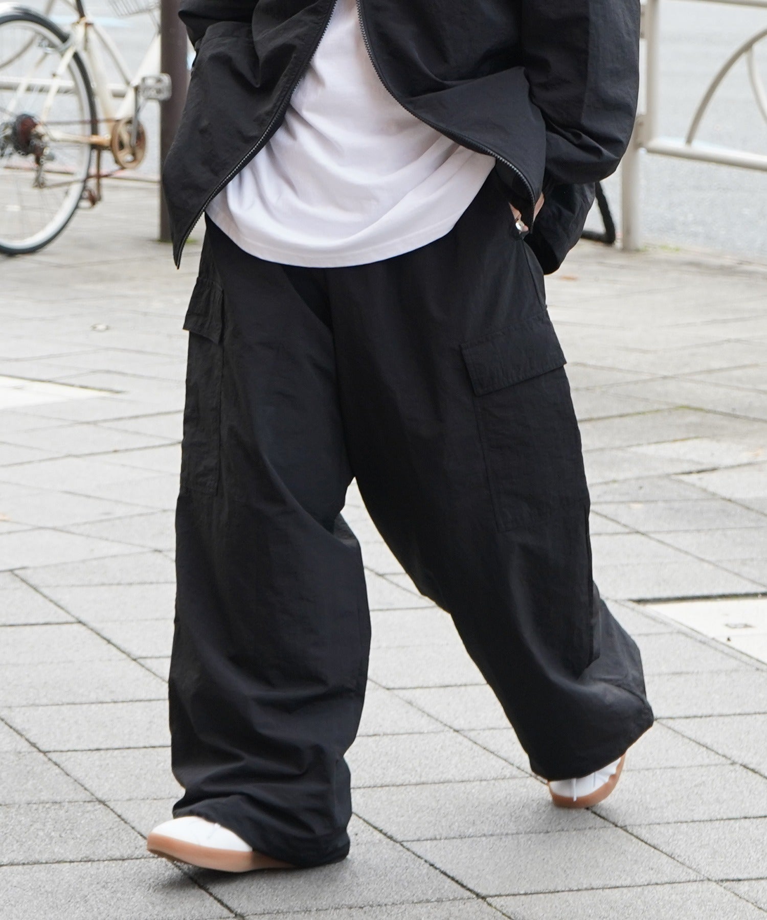 【セットアップ対応】ナイロンワイドカーゴパンツ パラシュートパンツ