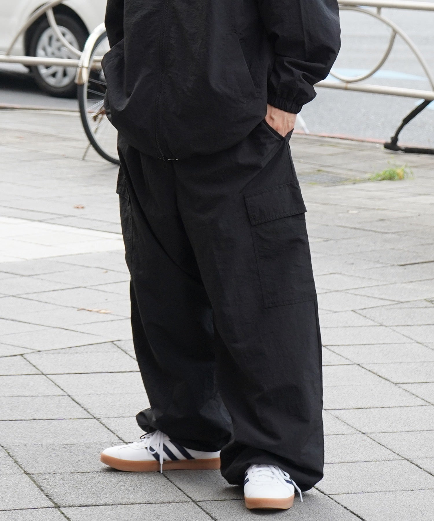 【セットアップ対応】ナイロンワイドカーゴパンツ パラシュートパンツ