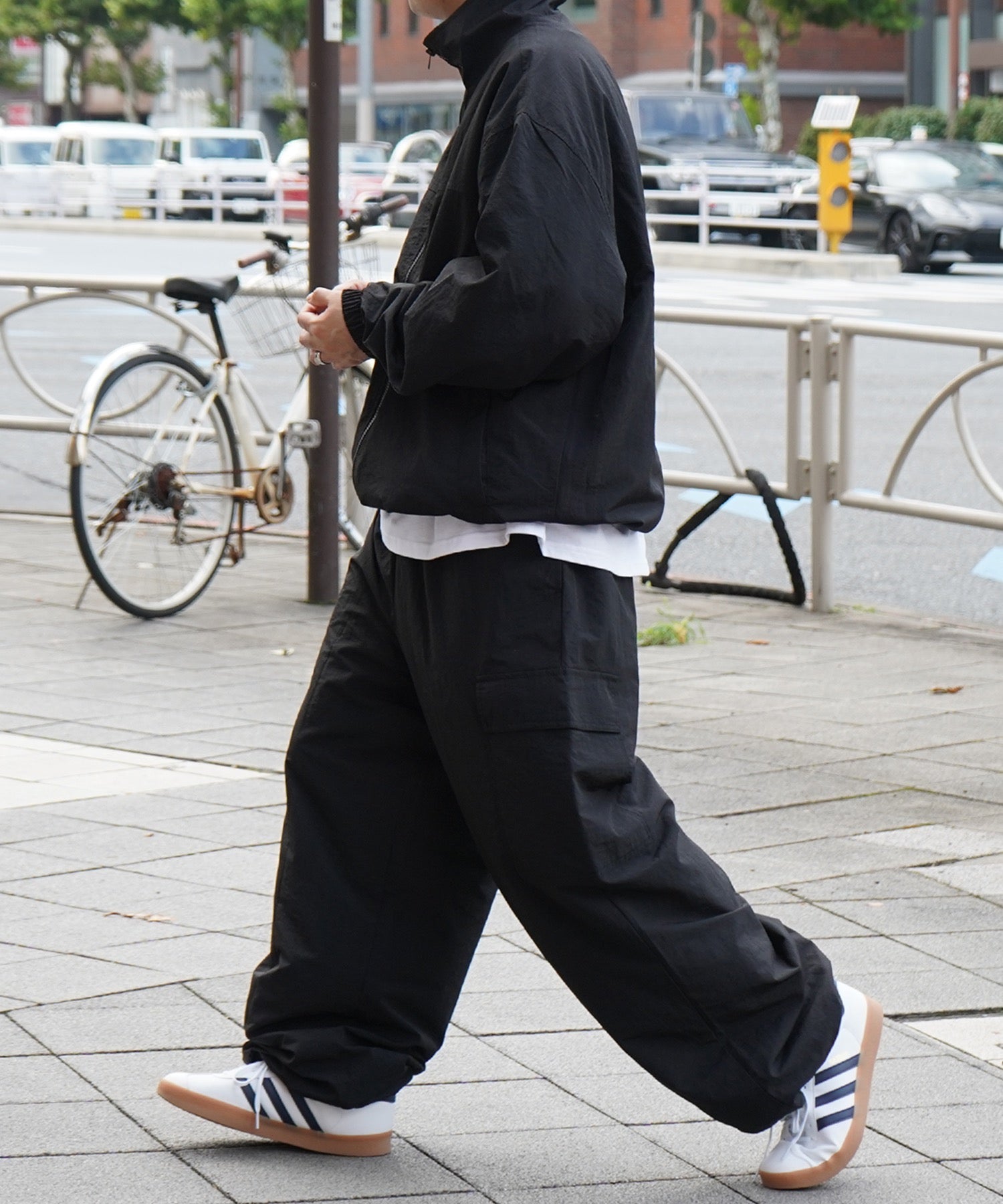 【セットアップ対応】ナイロンワイドカーゴパンツ パラシュートパンツ