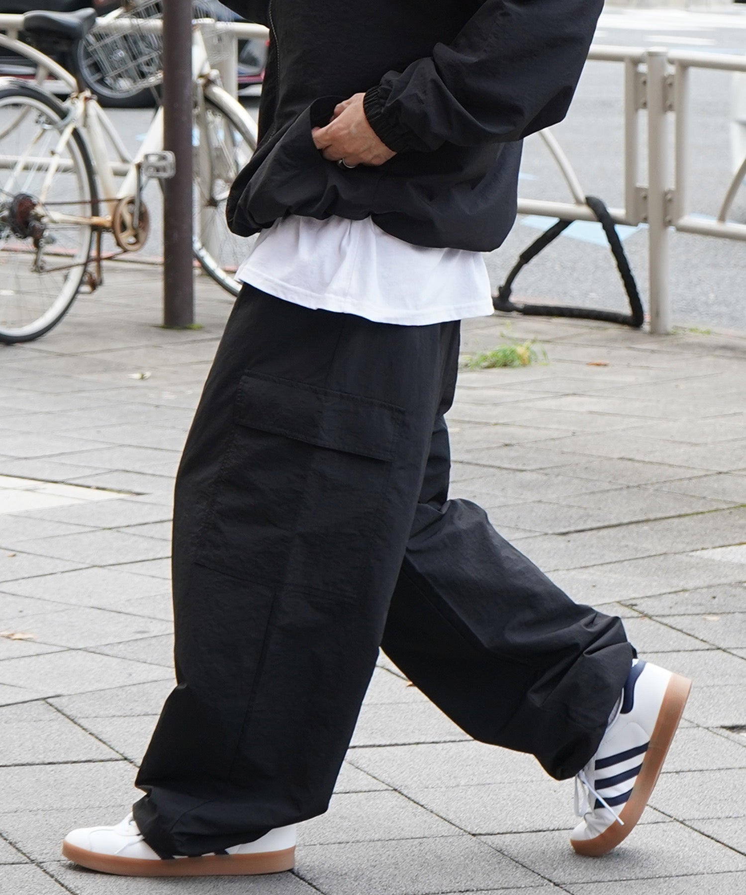【セットアップ対応】ナイロンワイドカーゴパンツ パラシュートパンツ