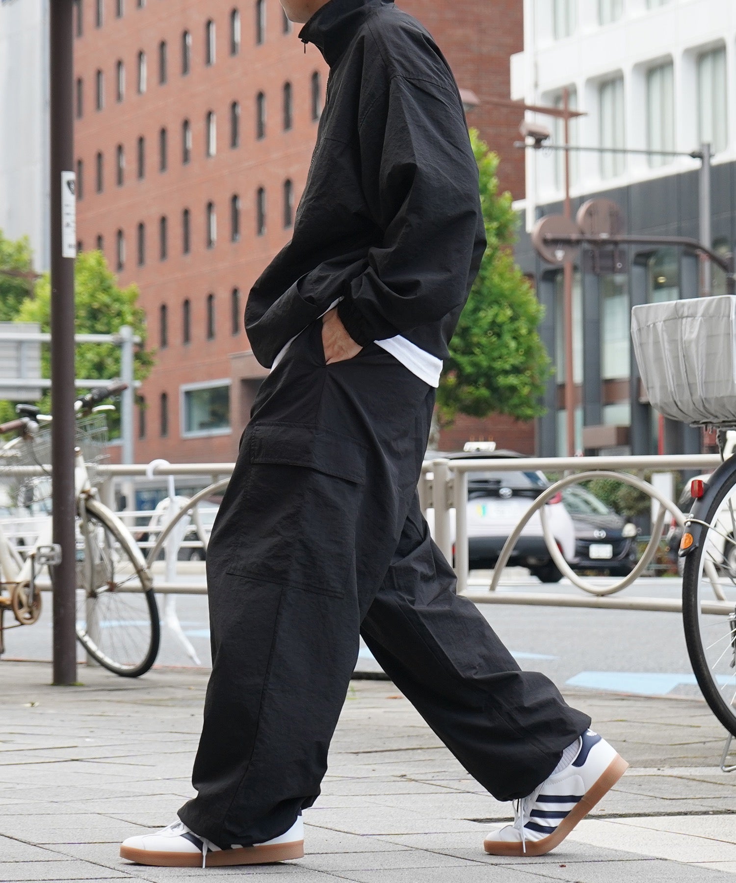 【セットアップ対応】ナイロンワイドカーゴパンツ パラシュートパンツ