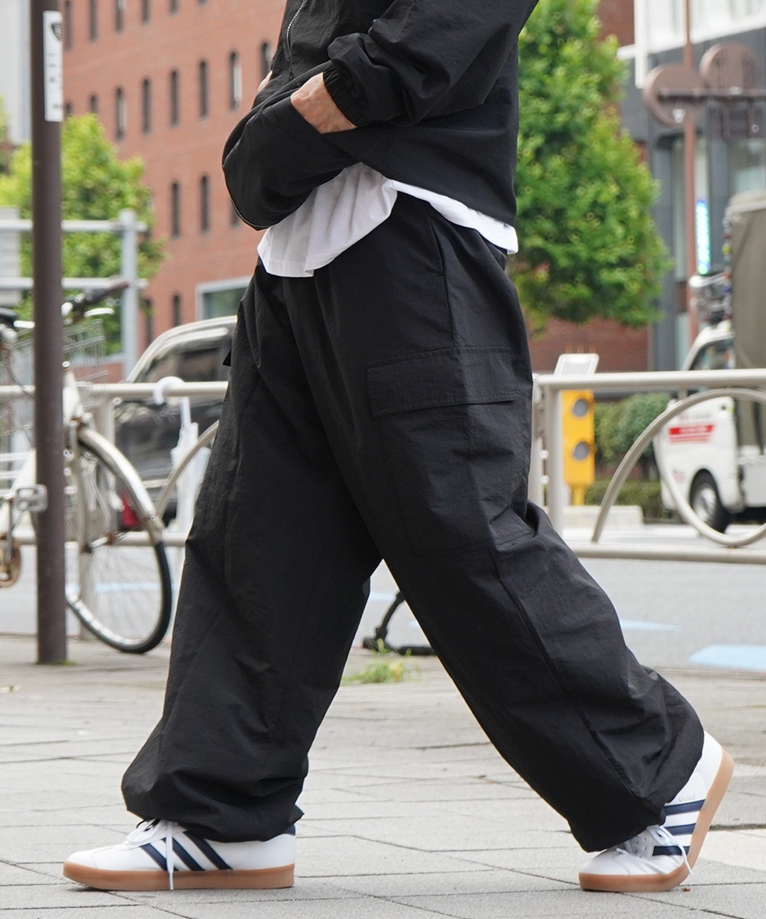 【セットアップ対応】ナイロンワイドカーゴパンツ パラシュートパンツ