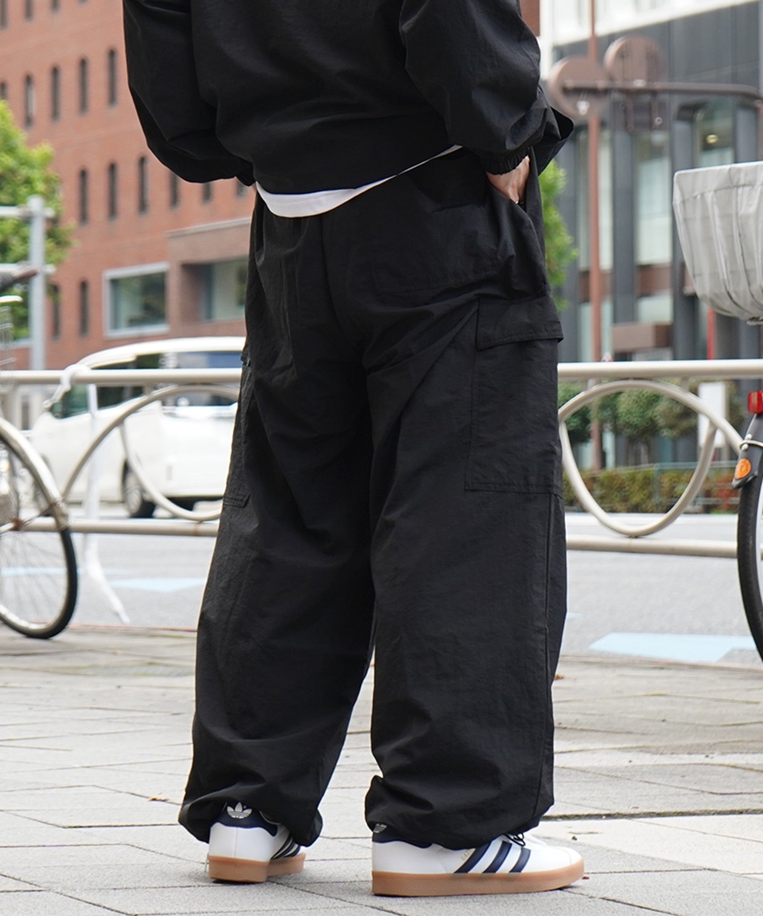 【セットアップ対応】ナイロンワイドカーゴパンツ パラシュートパンツ