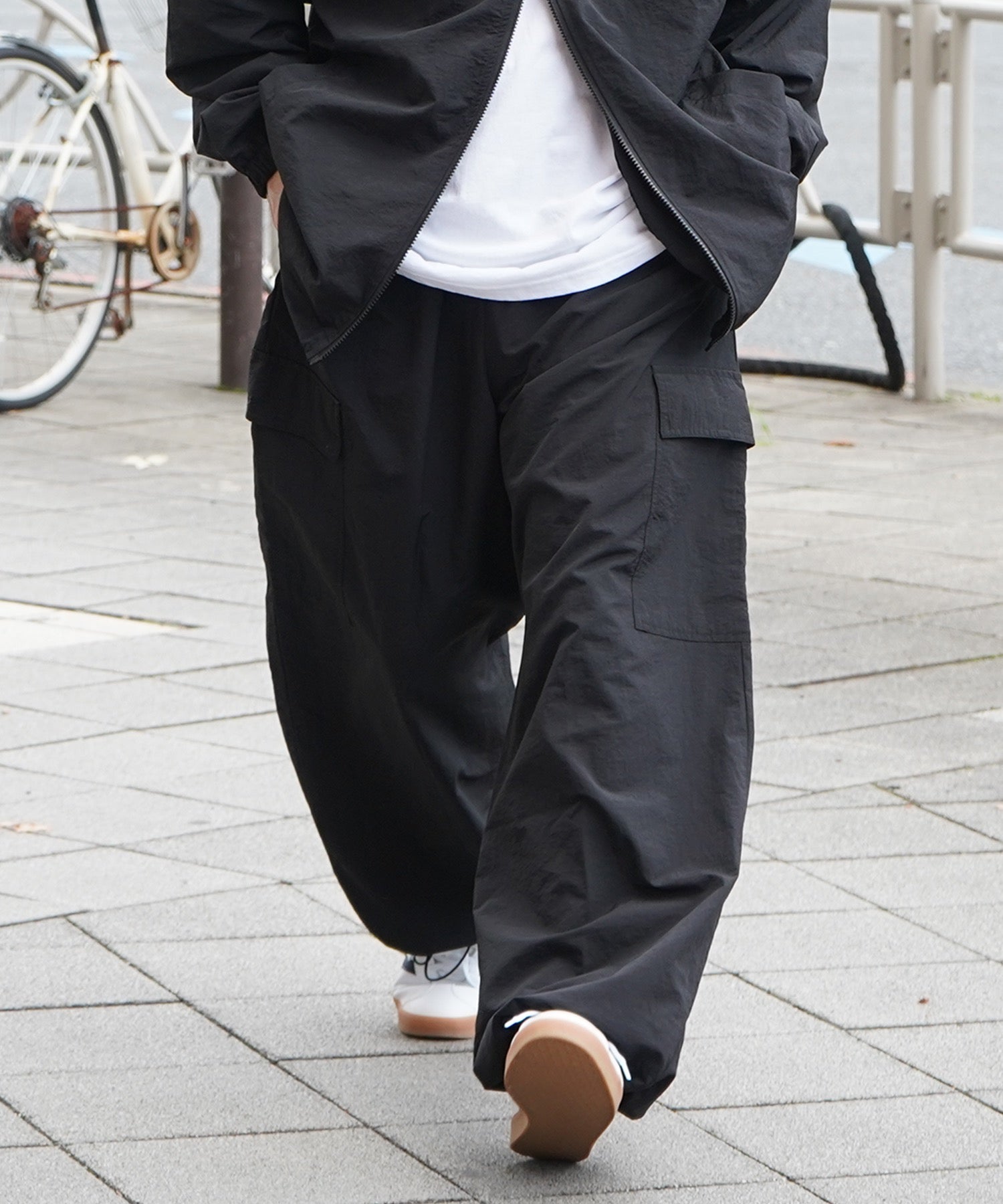【セットアップ対応】ナイロンワイドカーゴパンツ パラシュートパンツ