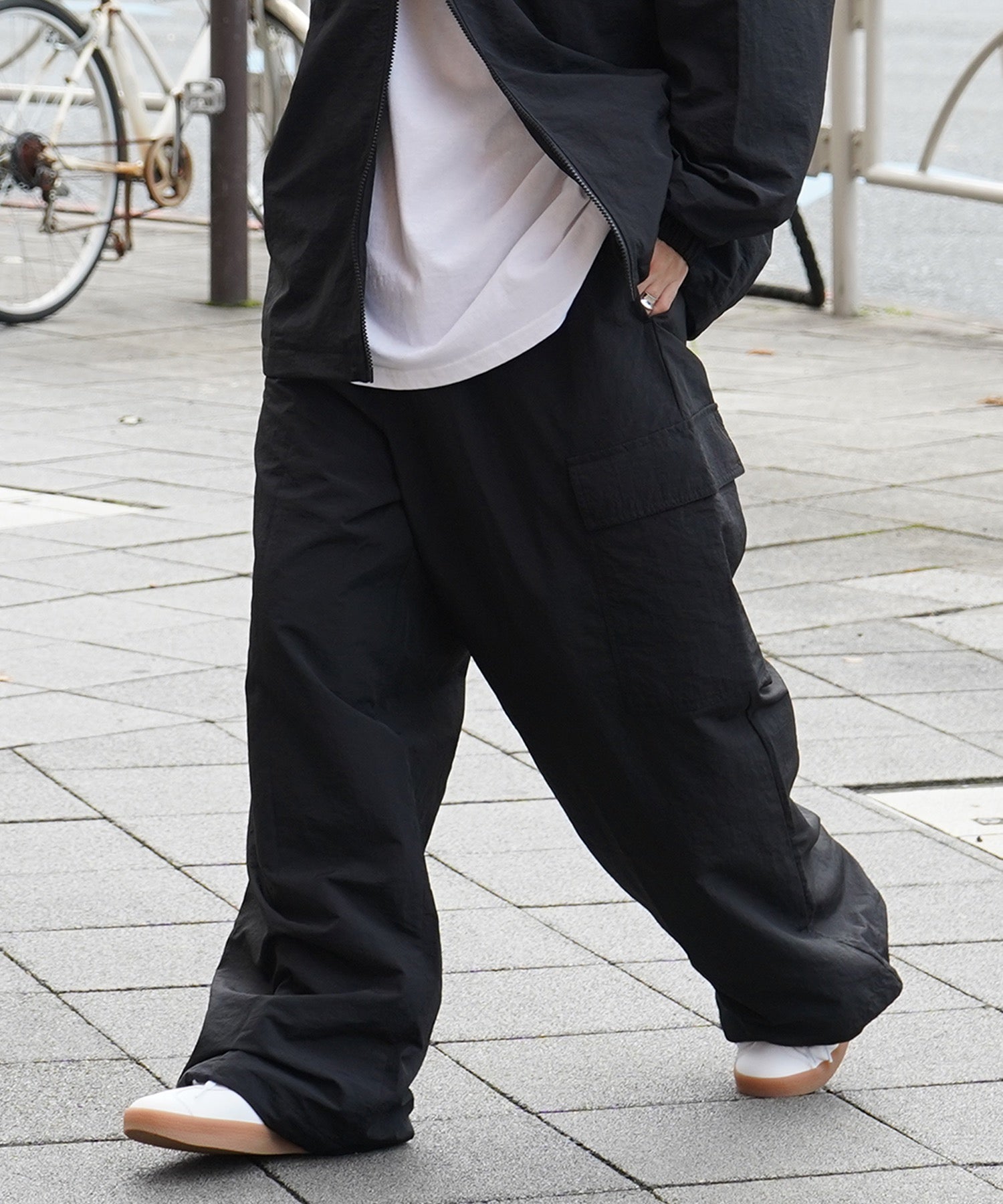 【セットアップ対応】ナイロンワイドカーゴパンツ パラシュートパンツ