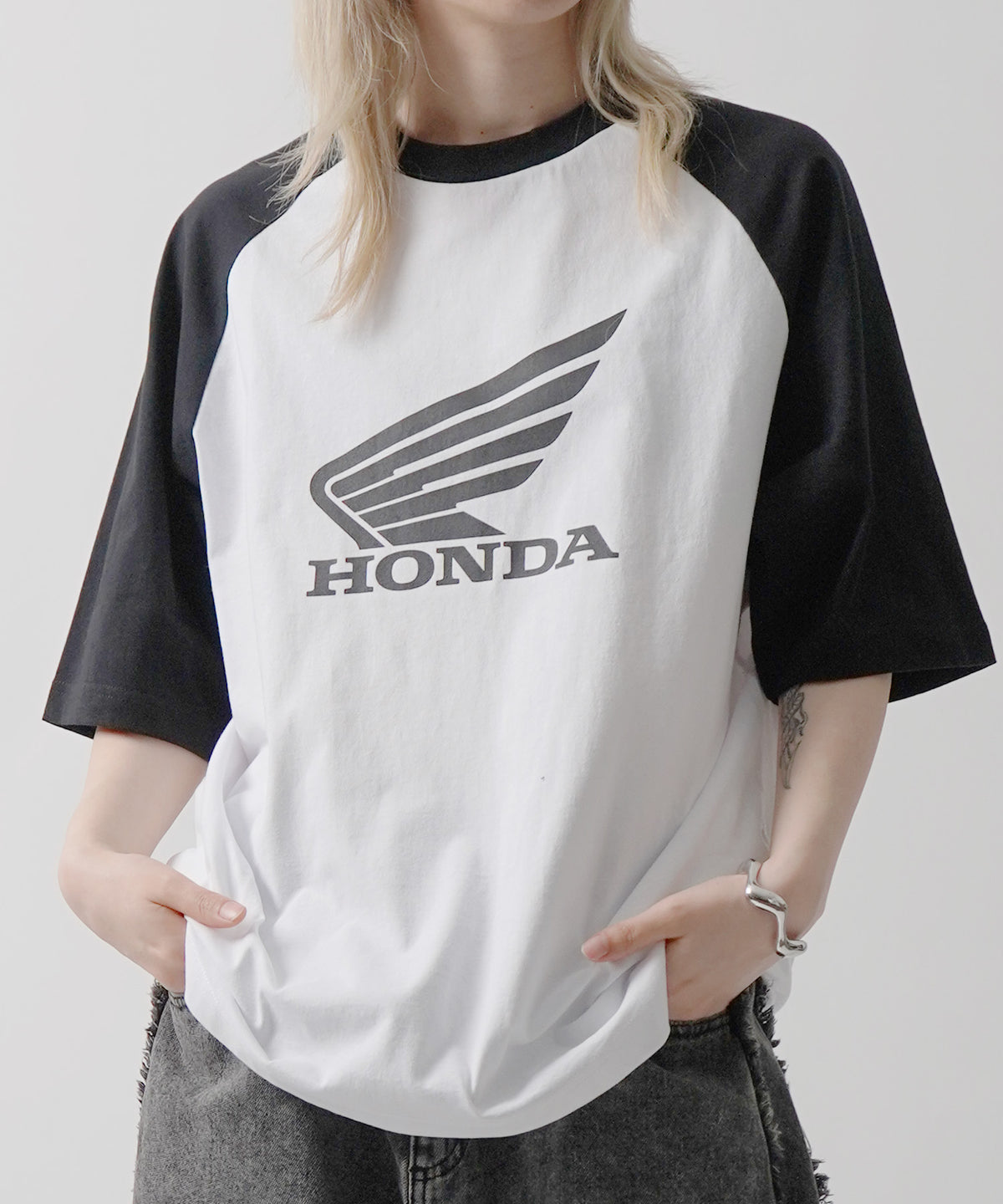 25SS【HONDA / ホンダ】フロントプリント ボックスシルエット ラグラン半袖Tシャツ