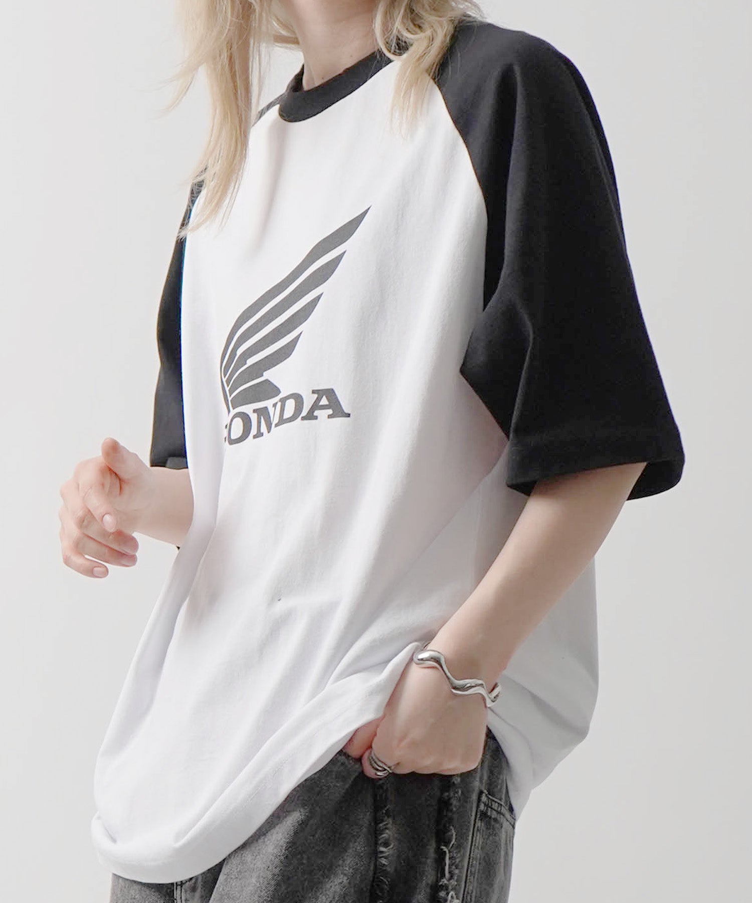 25SS【HONDA / ホンダ】フロントプリント ボックスシルエット ラグラン半袖Tシャツ