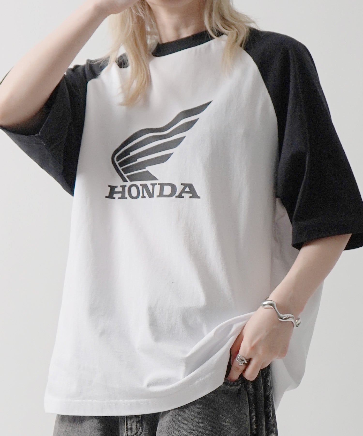 25SS【HONDA / ホンダ】フロントプリント ボックスシルエット ラグラン半袖Tシャツ