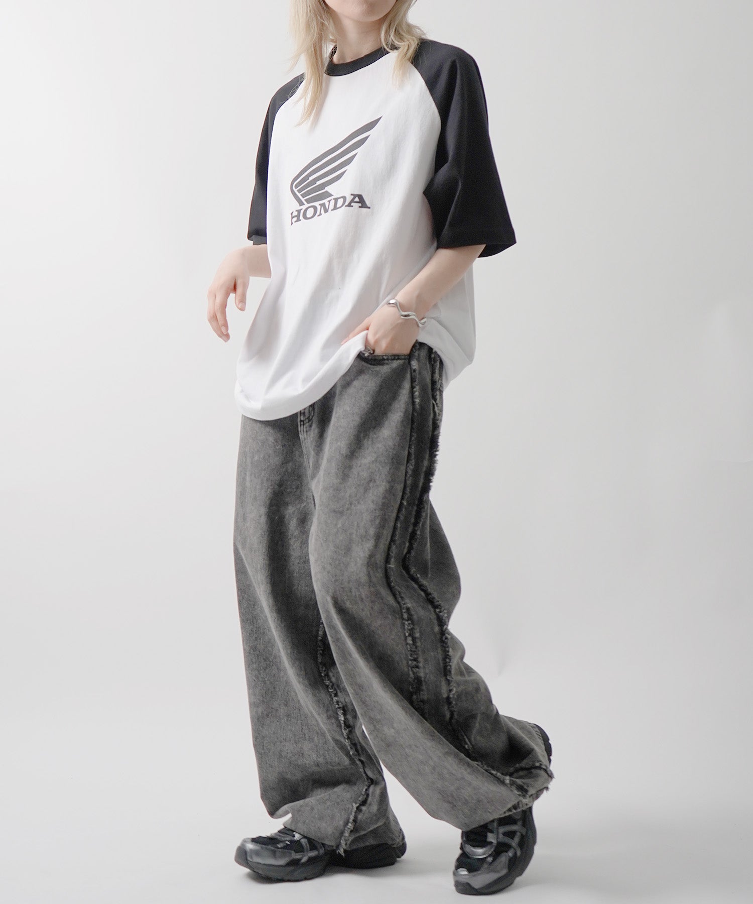 25SS【HONDA / ホンダ】フロントプリント ボックスシルエット ラグラン半袖Tシャツ