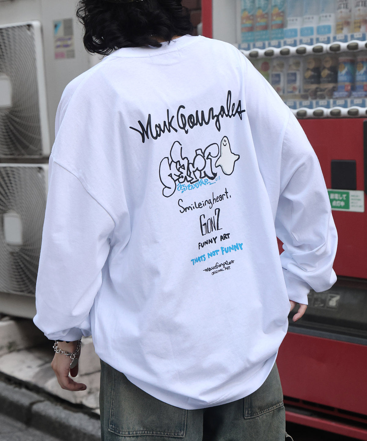 【MARK GONZALES ARTWORK COLLECTION / マークゴンザレス】ワンポイント刺繍 / カラーロゴバックプリント ビッグシルエットロンT