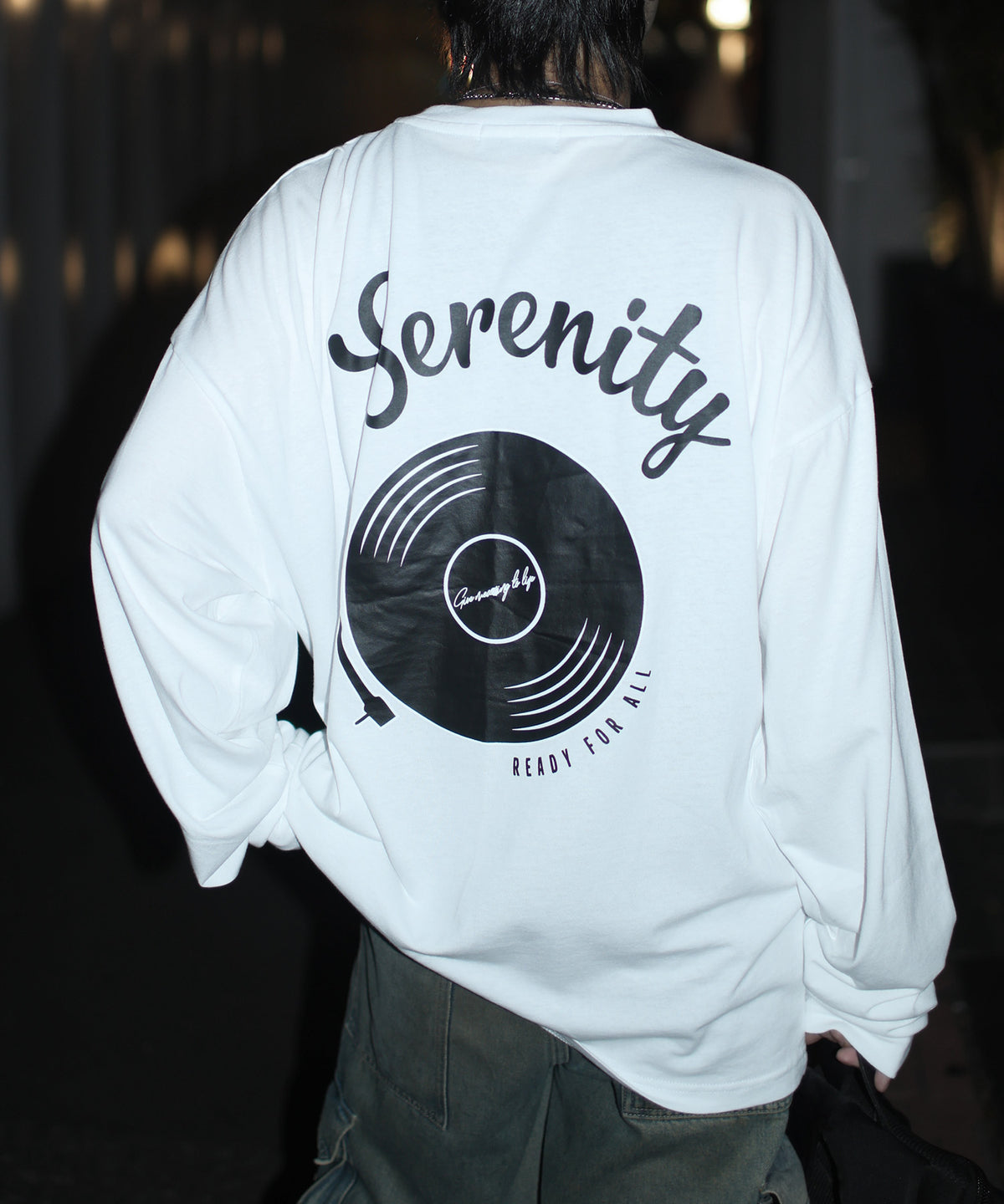 レコード ワンポイント刺繍 / バックプリント ビッグシルエットロンT