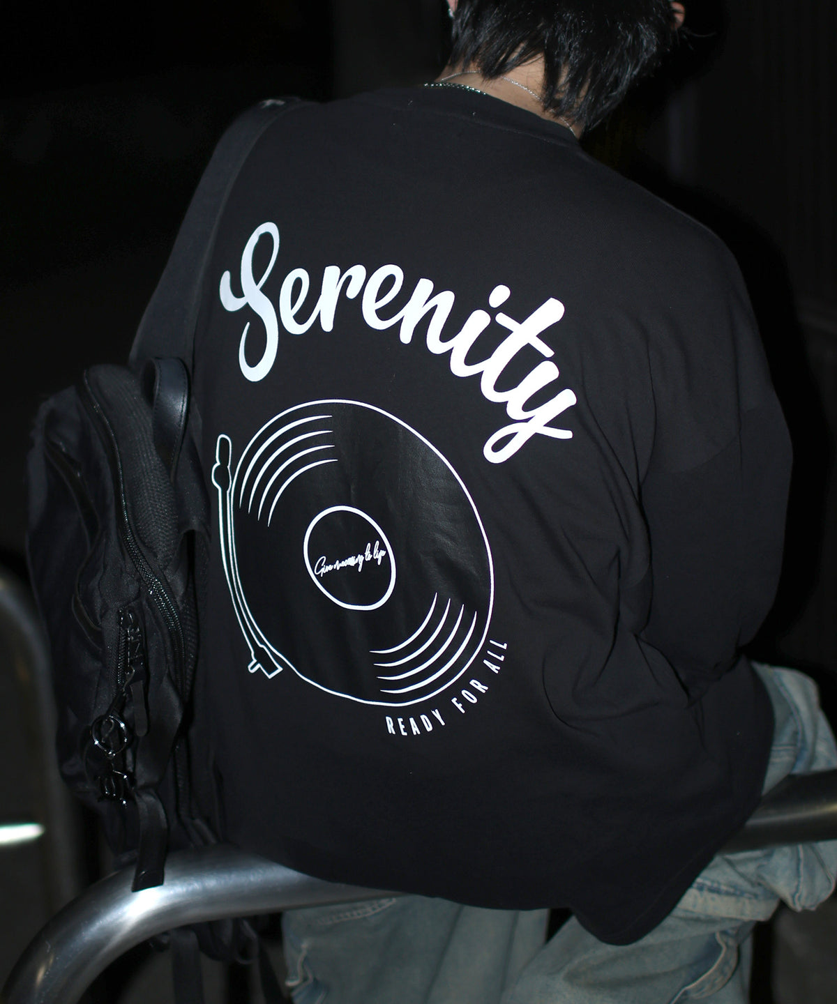 レコード ワンポイント刺繍 / バックプリント ビッグシルエットロンT