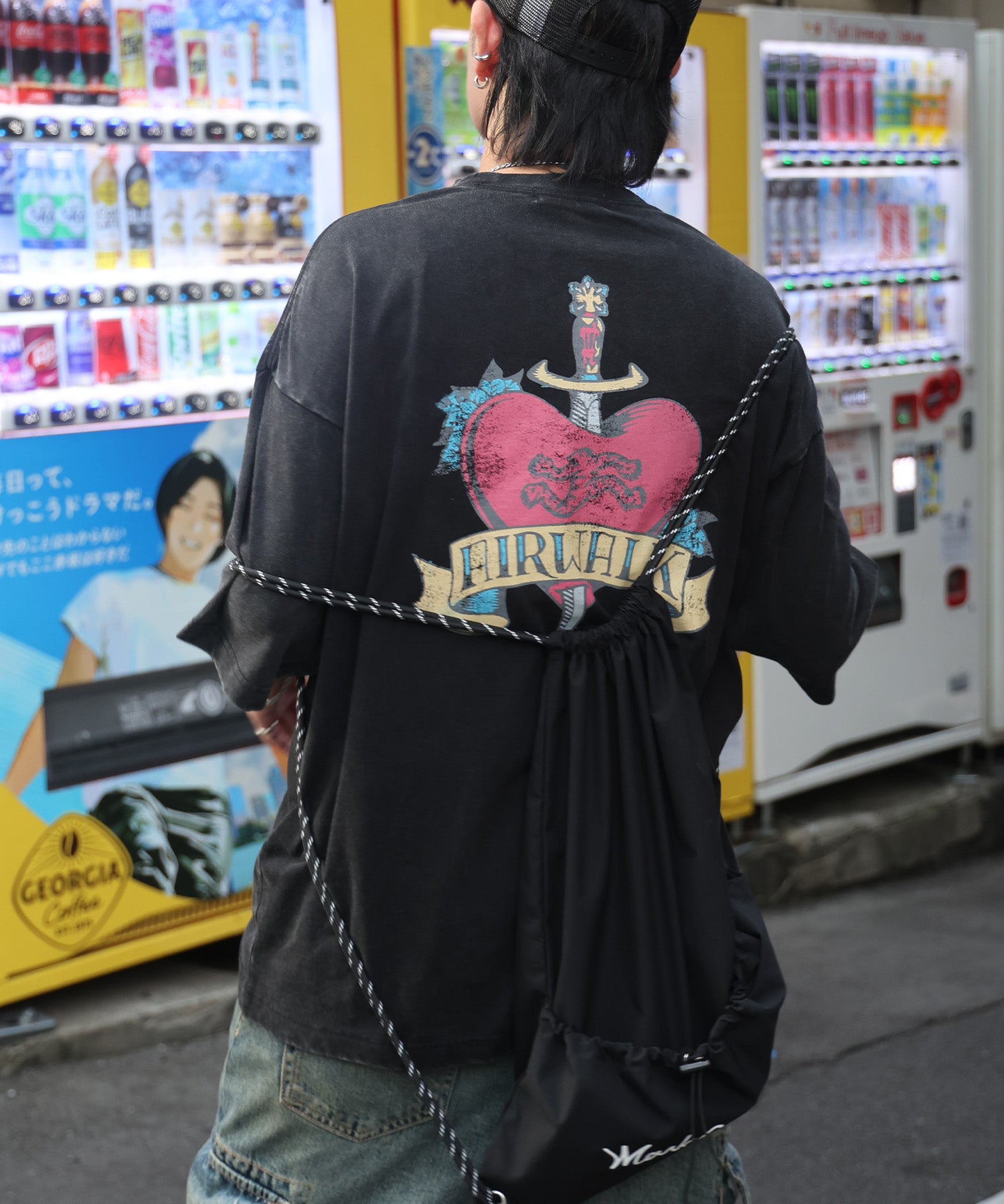 25SS【AIRWALK】ヴィンテージライク ハードグラフィック ボックスシルエット半袖Tシャツ