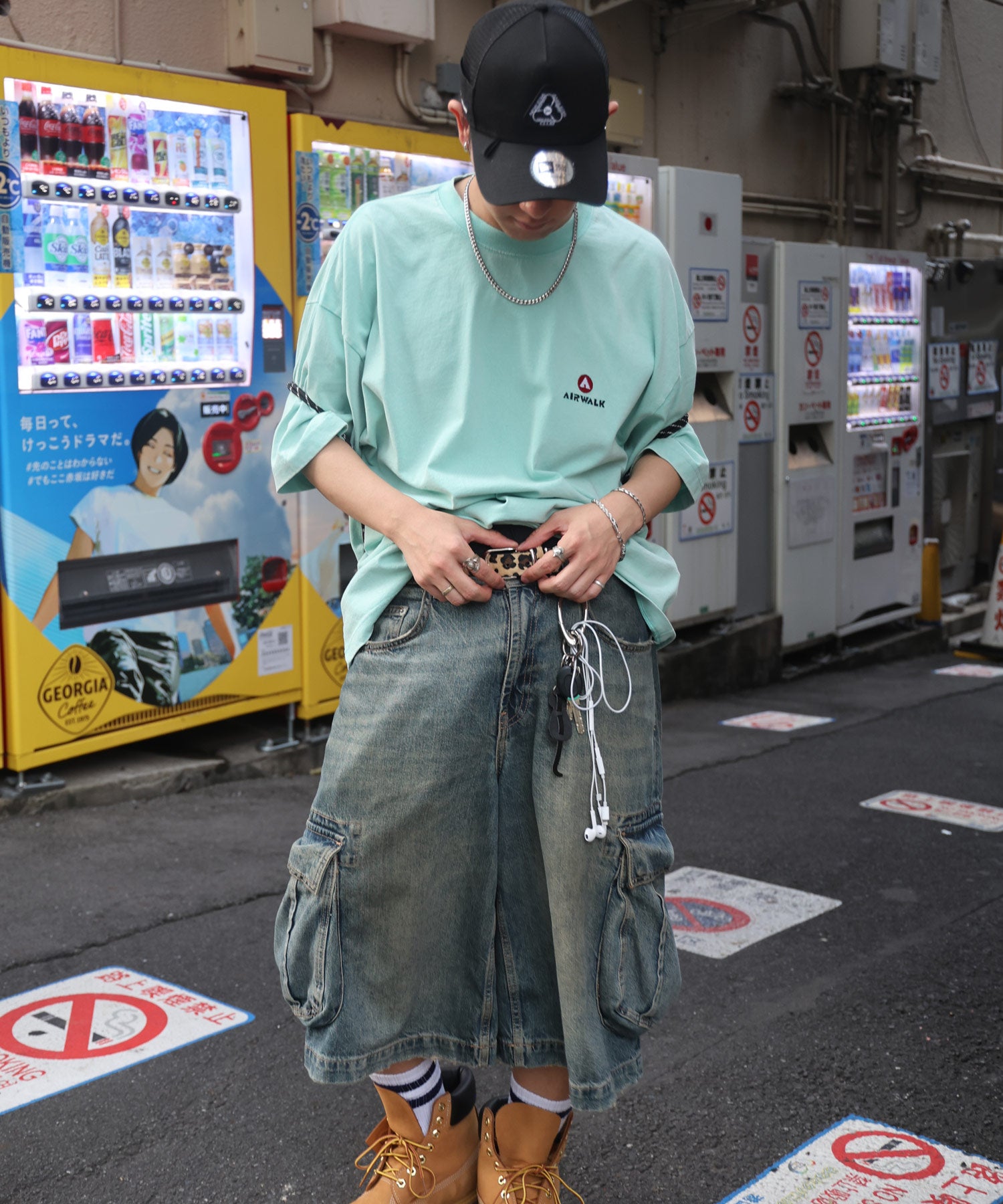 25SS【AIRWALK】ヴィンテージライク モンスターグラフィック ボックスシルエット半袖Tシャツ