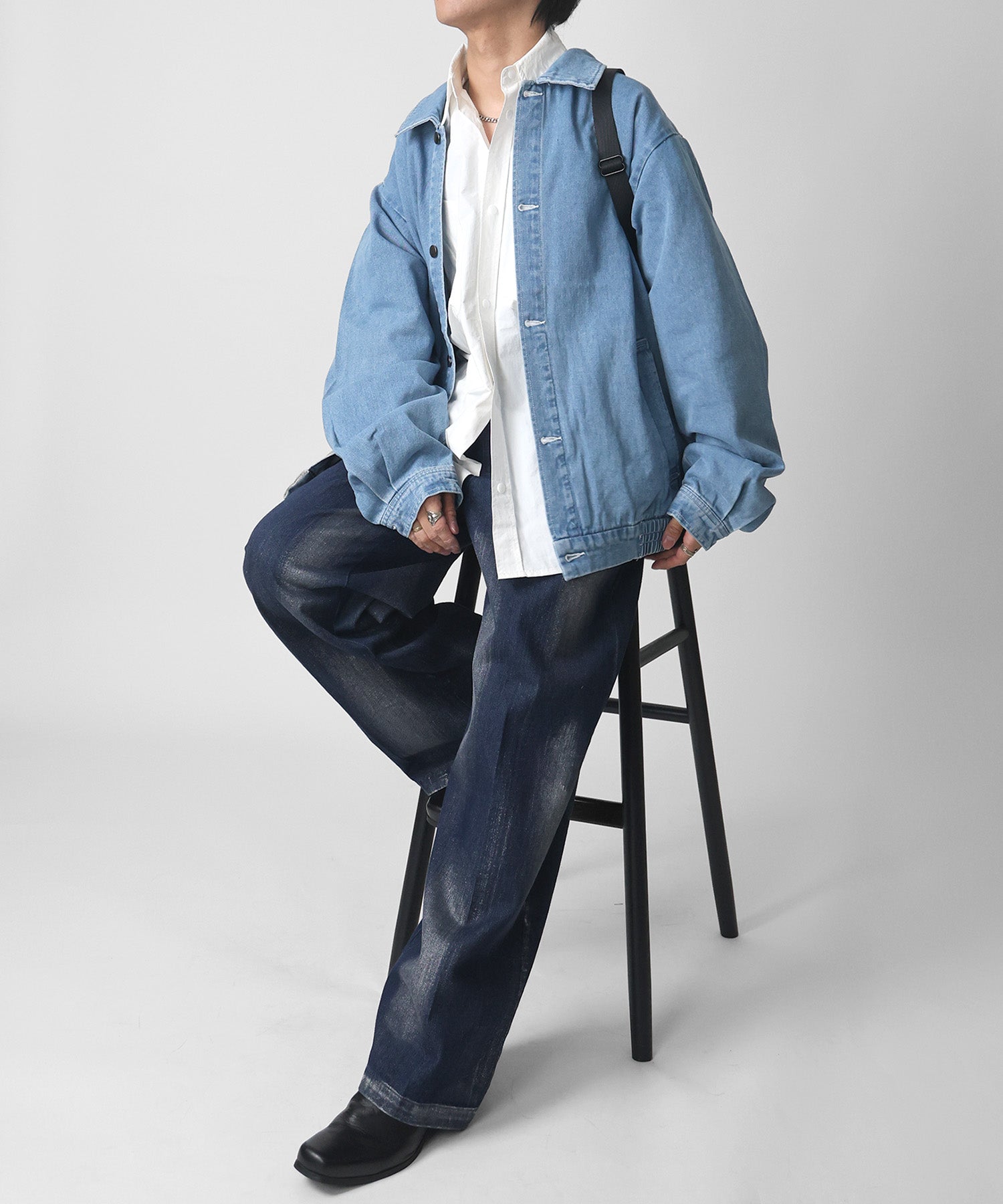 【新色追加】ビッグシルエット ヴィンテージライク ケミカルウォッシュ加工  ブルゾン デニムジャケット