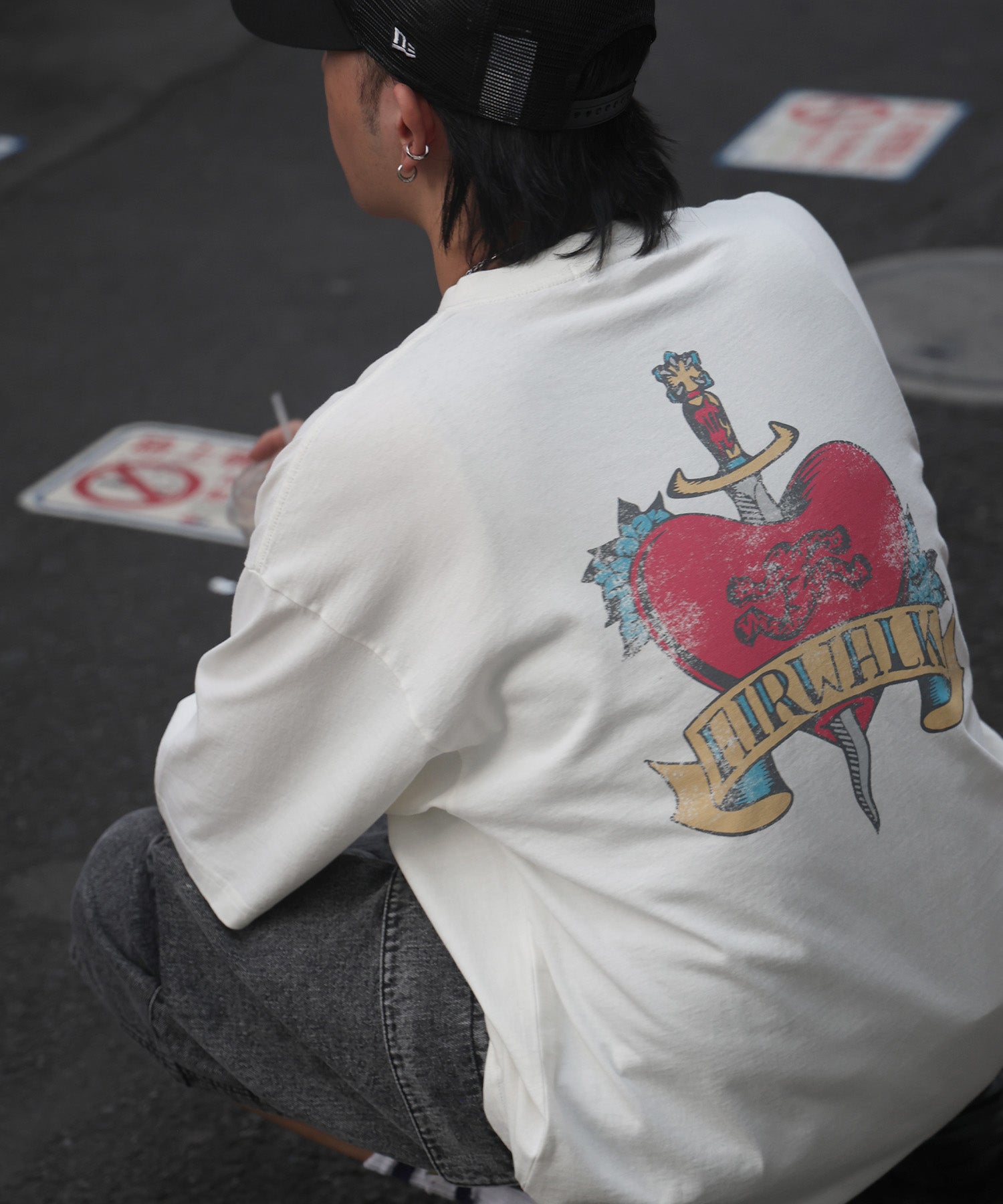 25SS【AIRWALK】ヴィンテージライク ハードグラフィック ボックスシルエット半袖Tシャツ