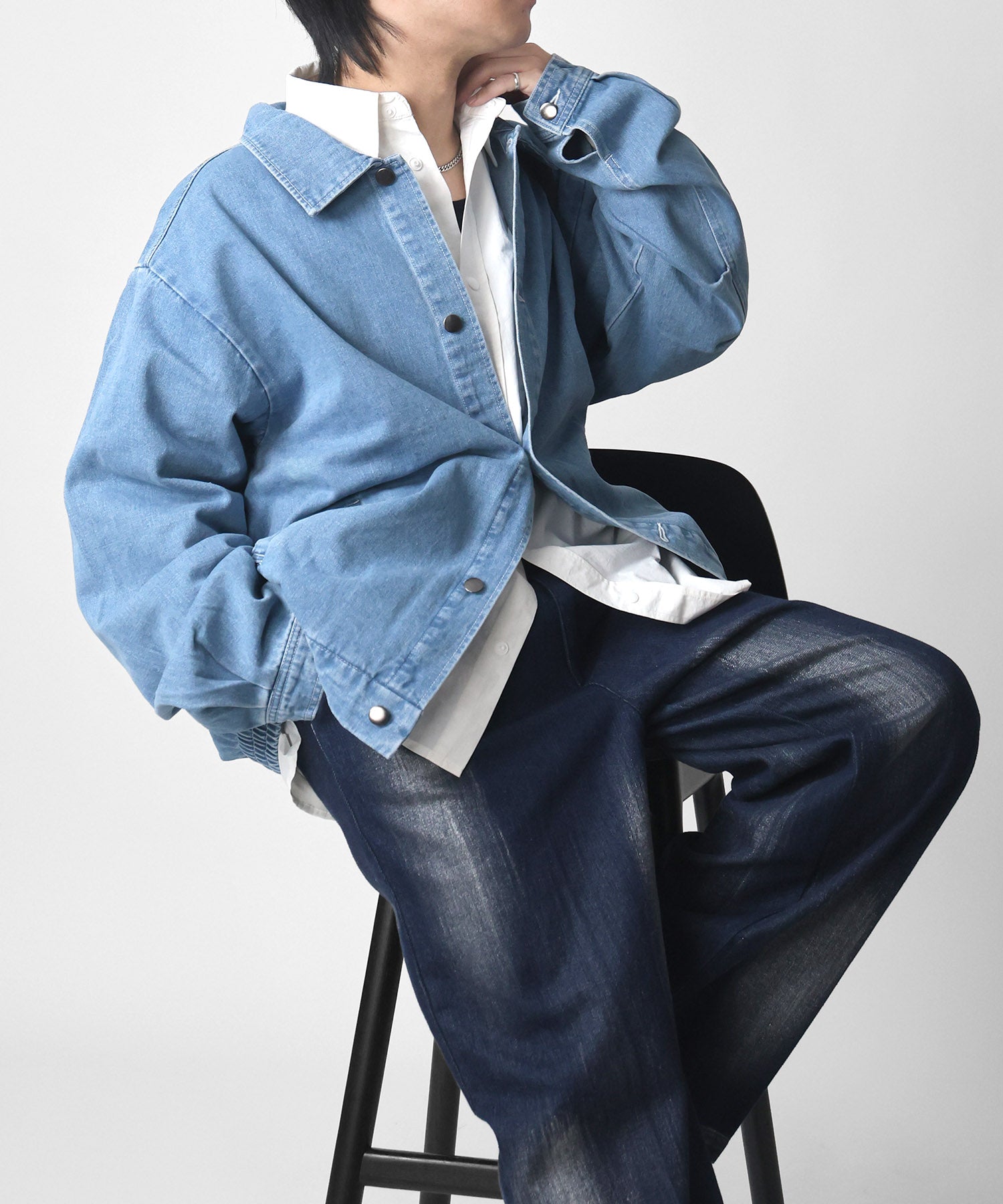 【新色追加】ビッグシルエット ヴィンテージライク ケミカルウォッシュ加工  ブルゾン デニムジャケット