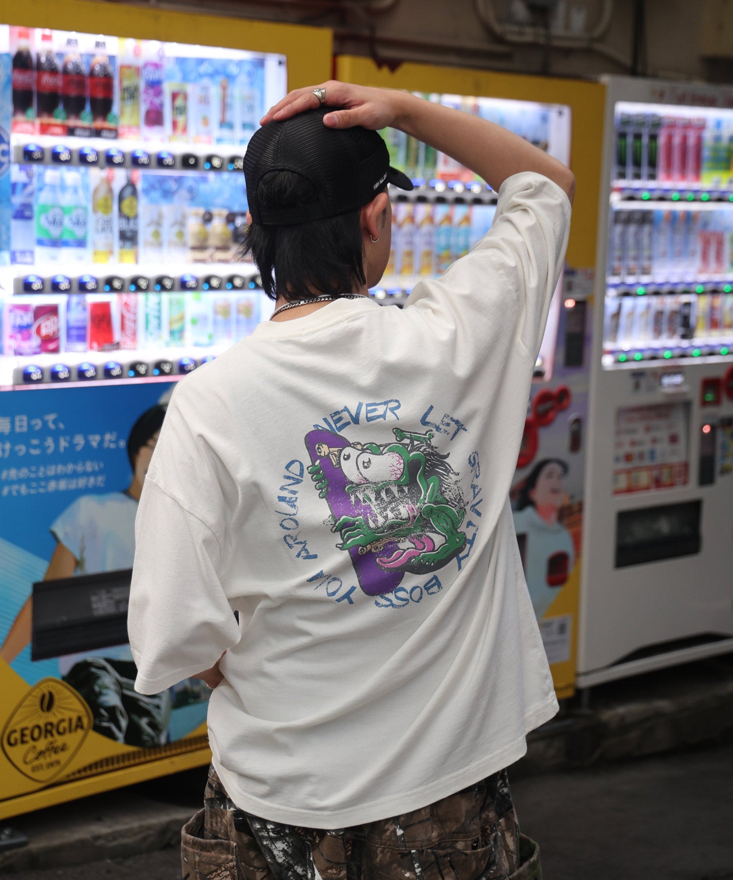 25SS【AIRWALK】ヴィンテージライク モンスターグラフィック ボックスシルエット半袖Tシャツ