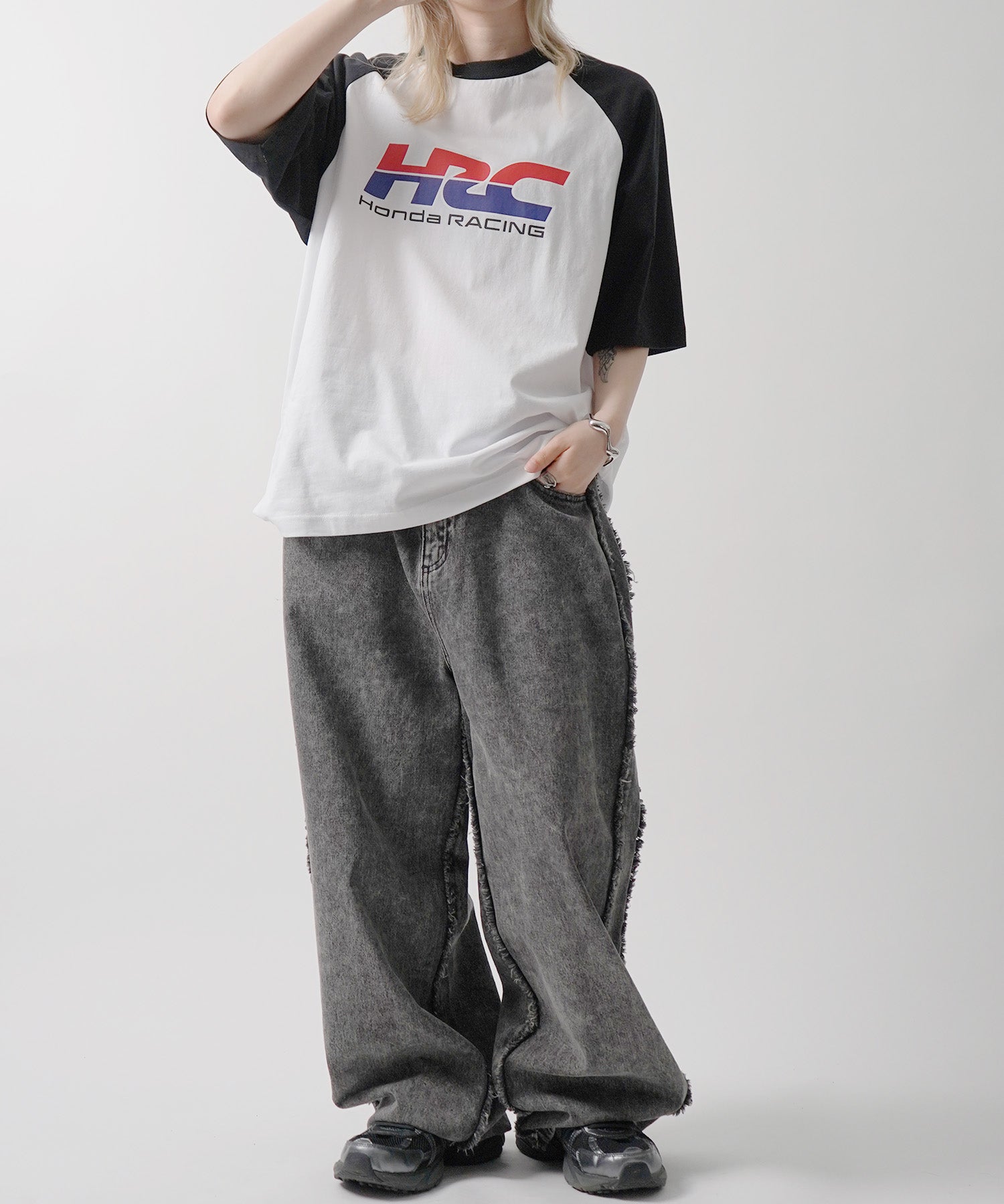 25SS【HONDA / ホンダ】フロントプリント ボックスシルエット ラグラン半袖Tシャツ