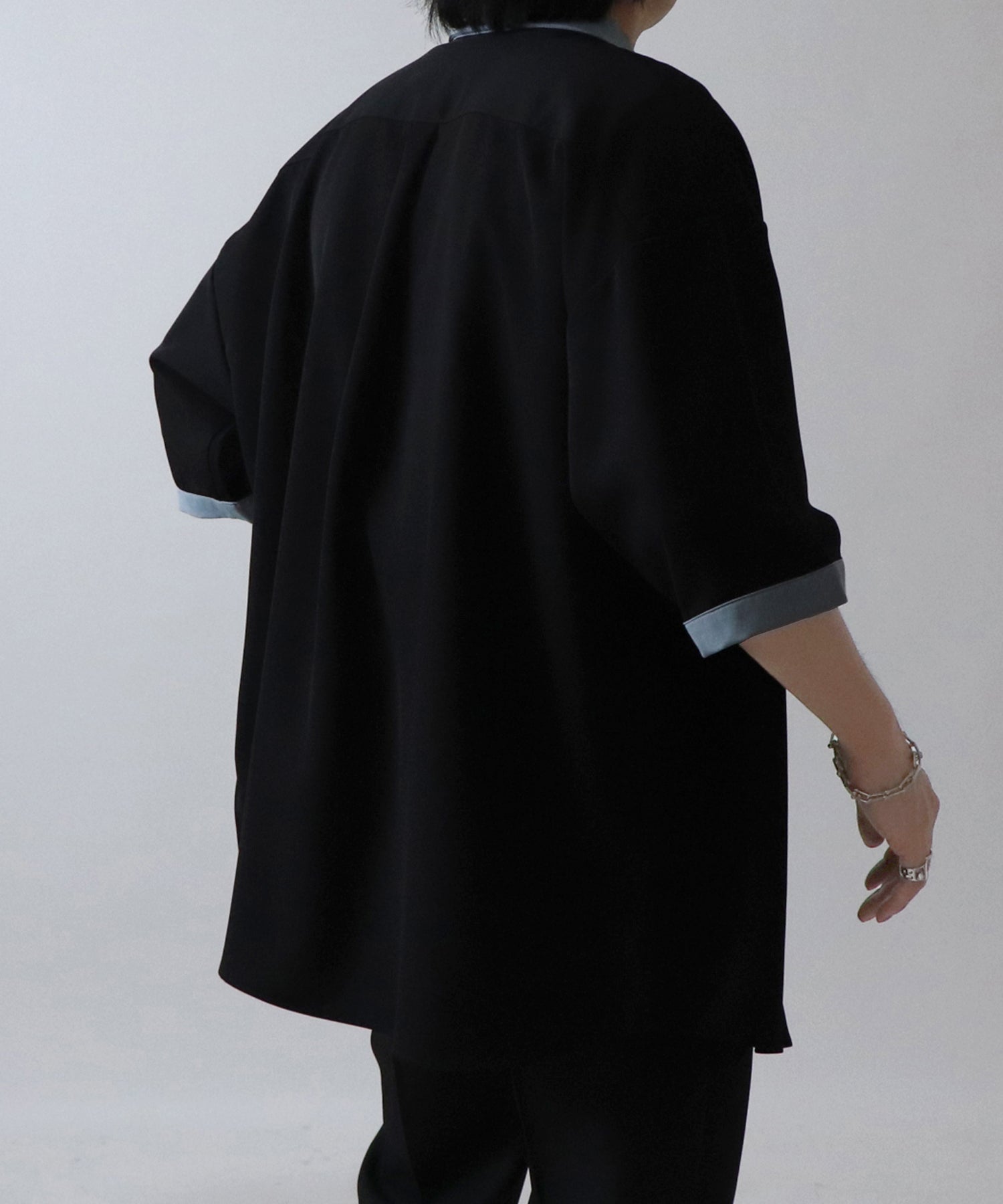 イージーケア ビッグシルエット 襟配色 クレリック半袖シャツ