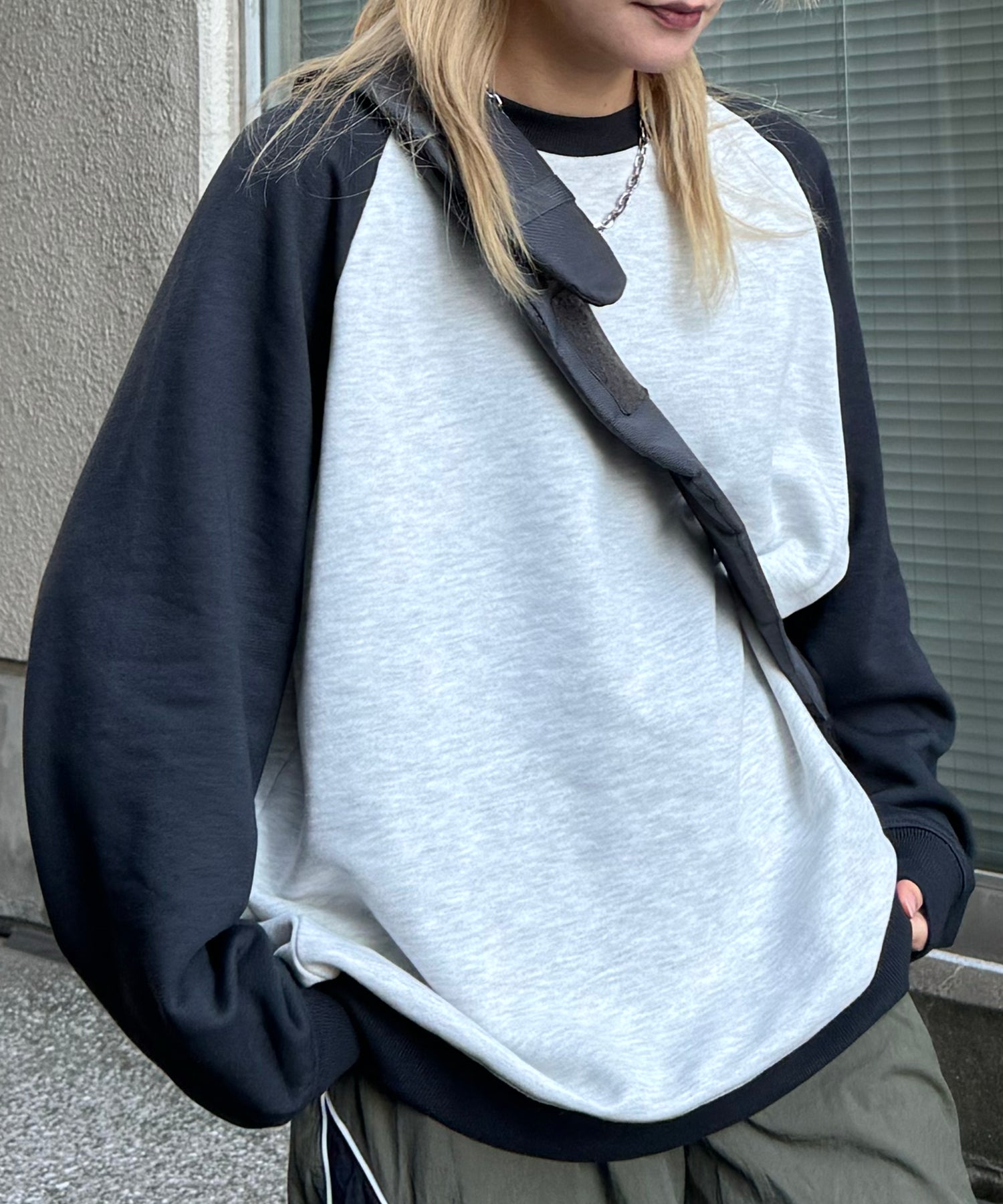【限定展開】ラグラン切替 ビッグシルエット プルオーバースウェット