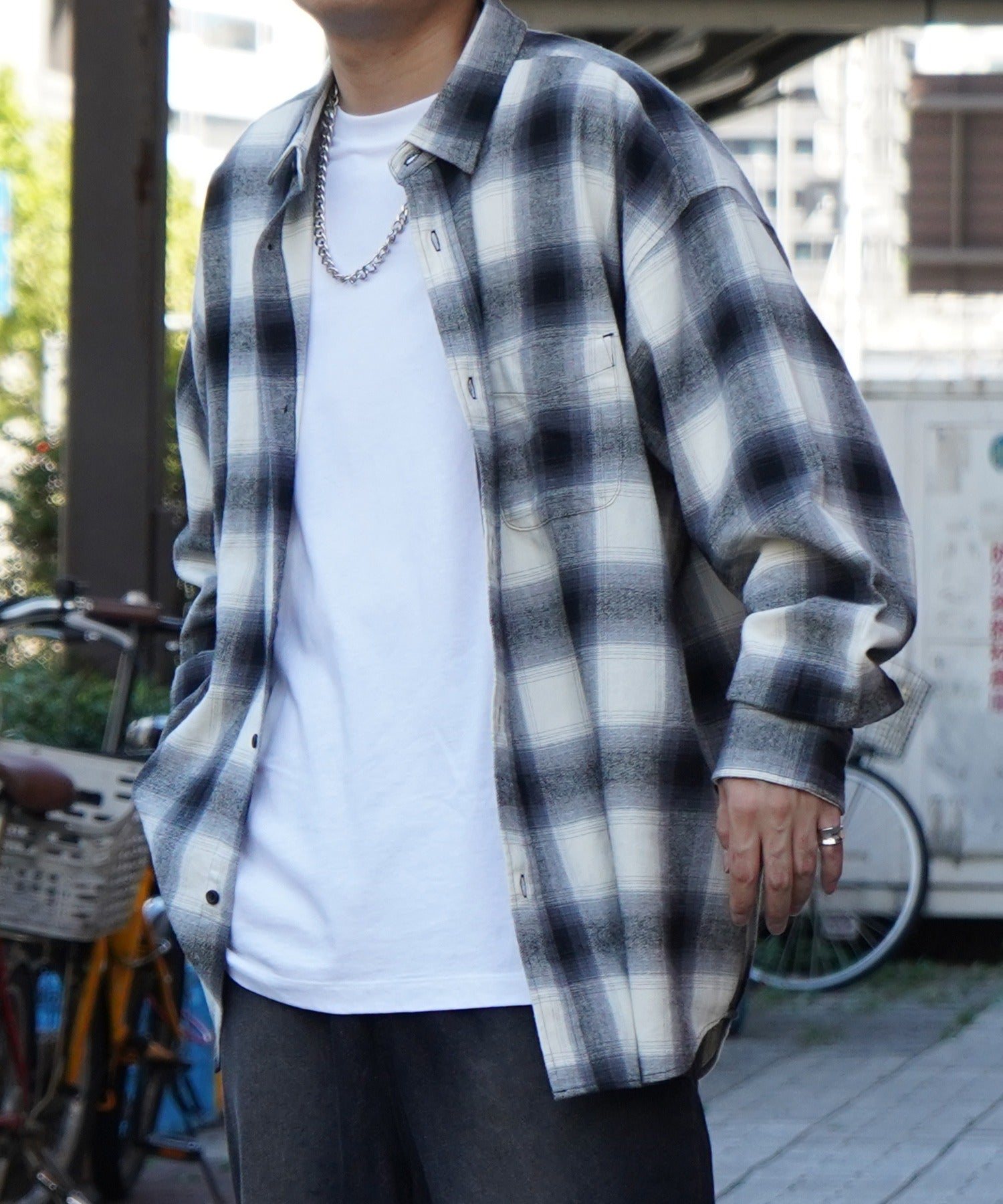 25SS ソフトコットン オンブレチェック / ネルチェック ビッグシルエットシャツ