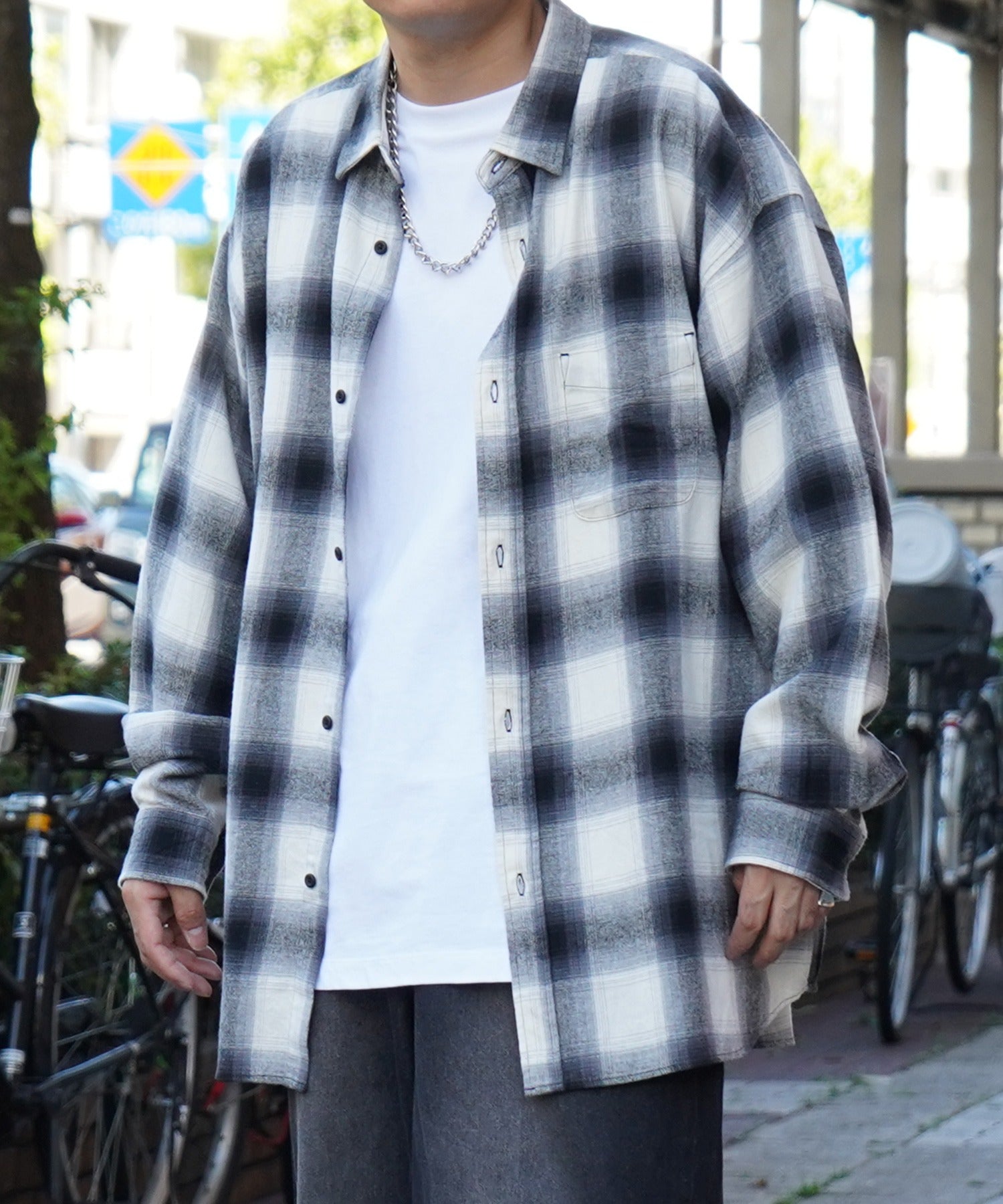 25SS ソフトコットン オンブレチェック / ネルチェック ビッグシルエットシャツ