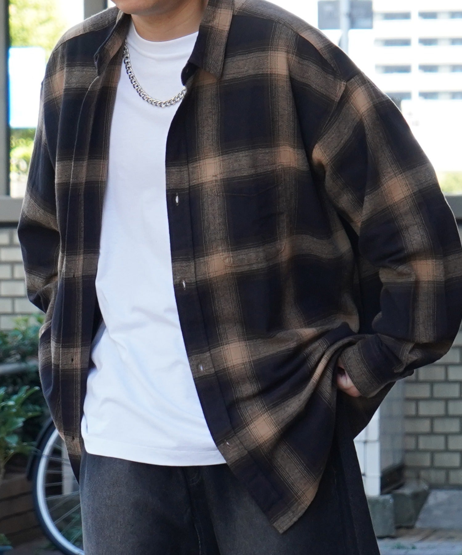 25SS ソフトコットン オンブレチェック / ネルチェック ビッグシルエットシャツ