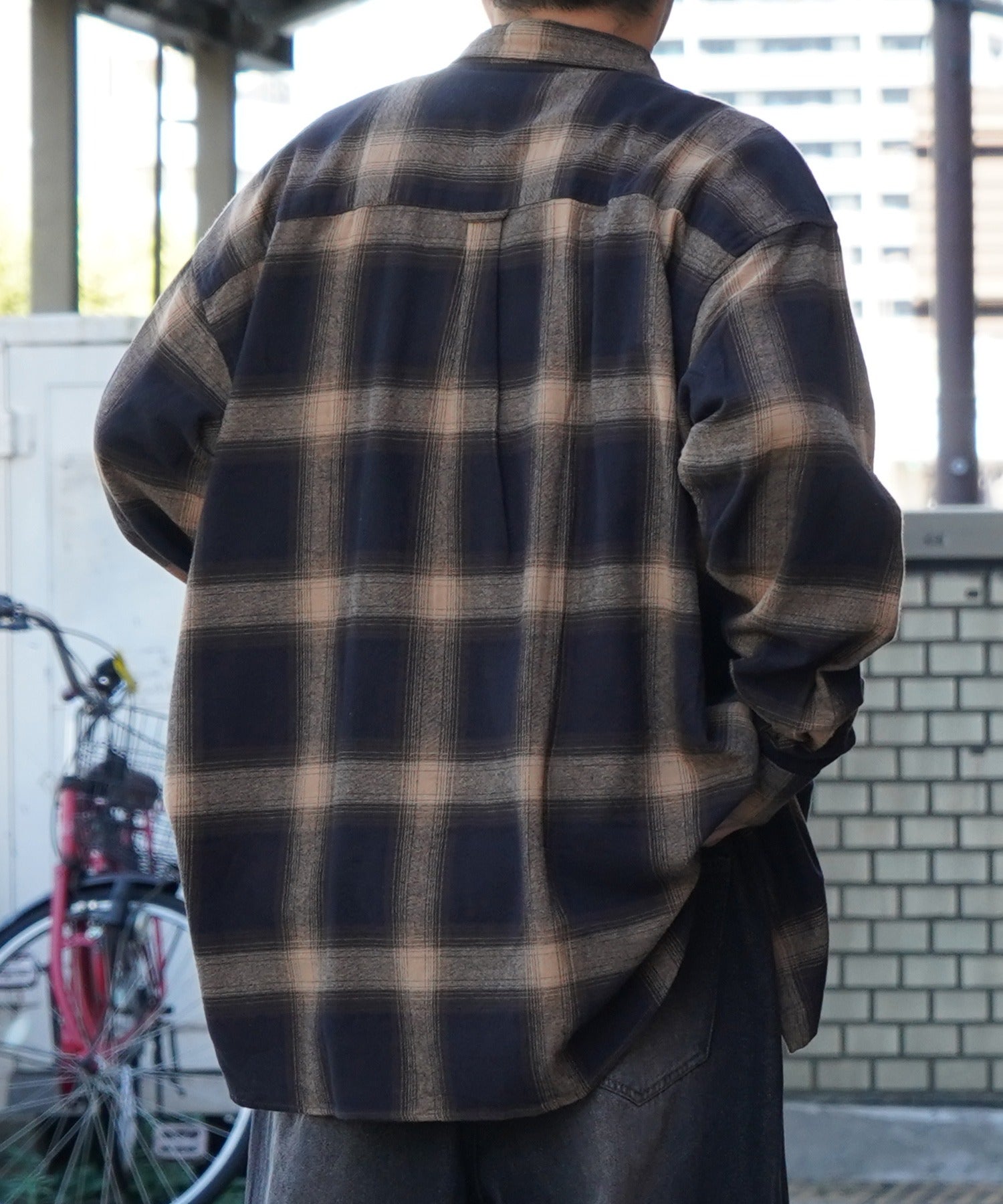 25SS ソフトコットン オンブレチェック / ネルチェック ビッグシルエットシャツ