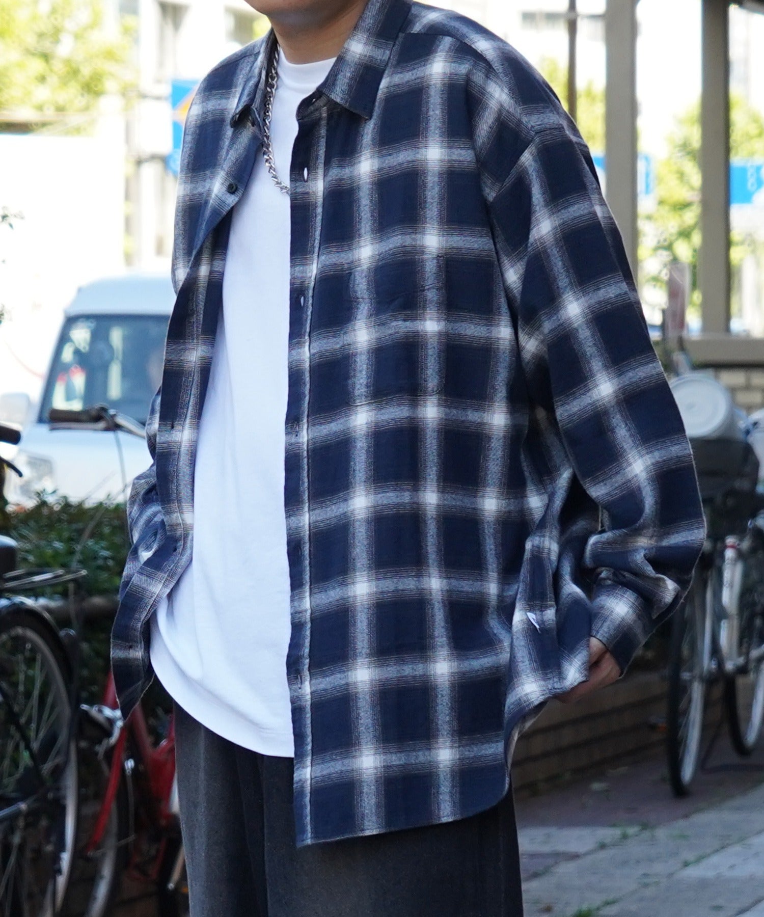 25SS ソフトコットン オンブレチェック / ネルチェック ビッグシルエットシャツ