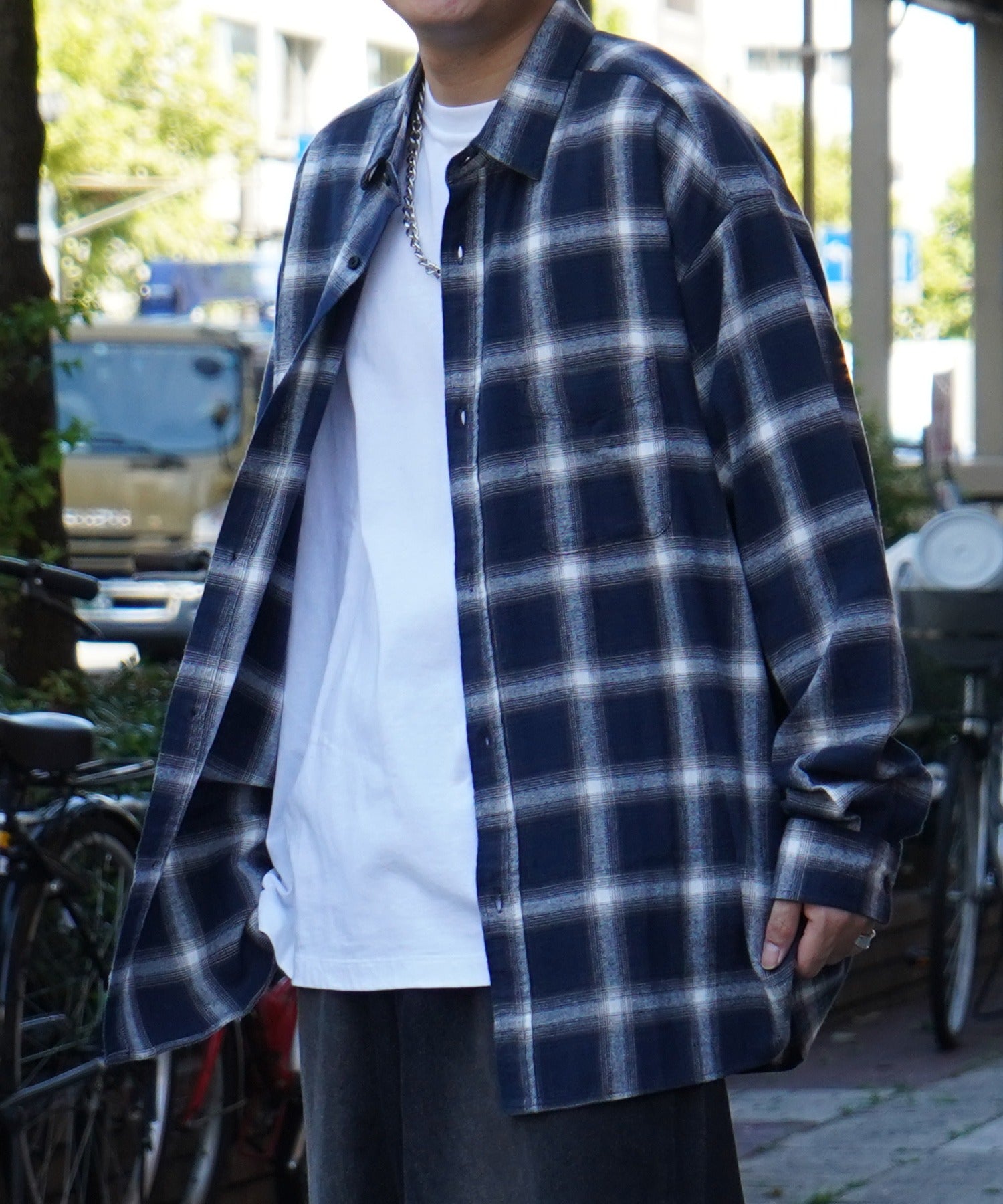 25SS ソフトコットン オンブレチェック / ネルチェック ビッグシルエットシャツ
