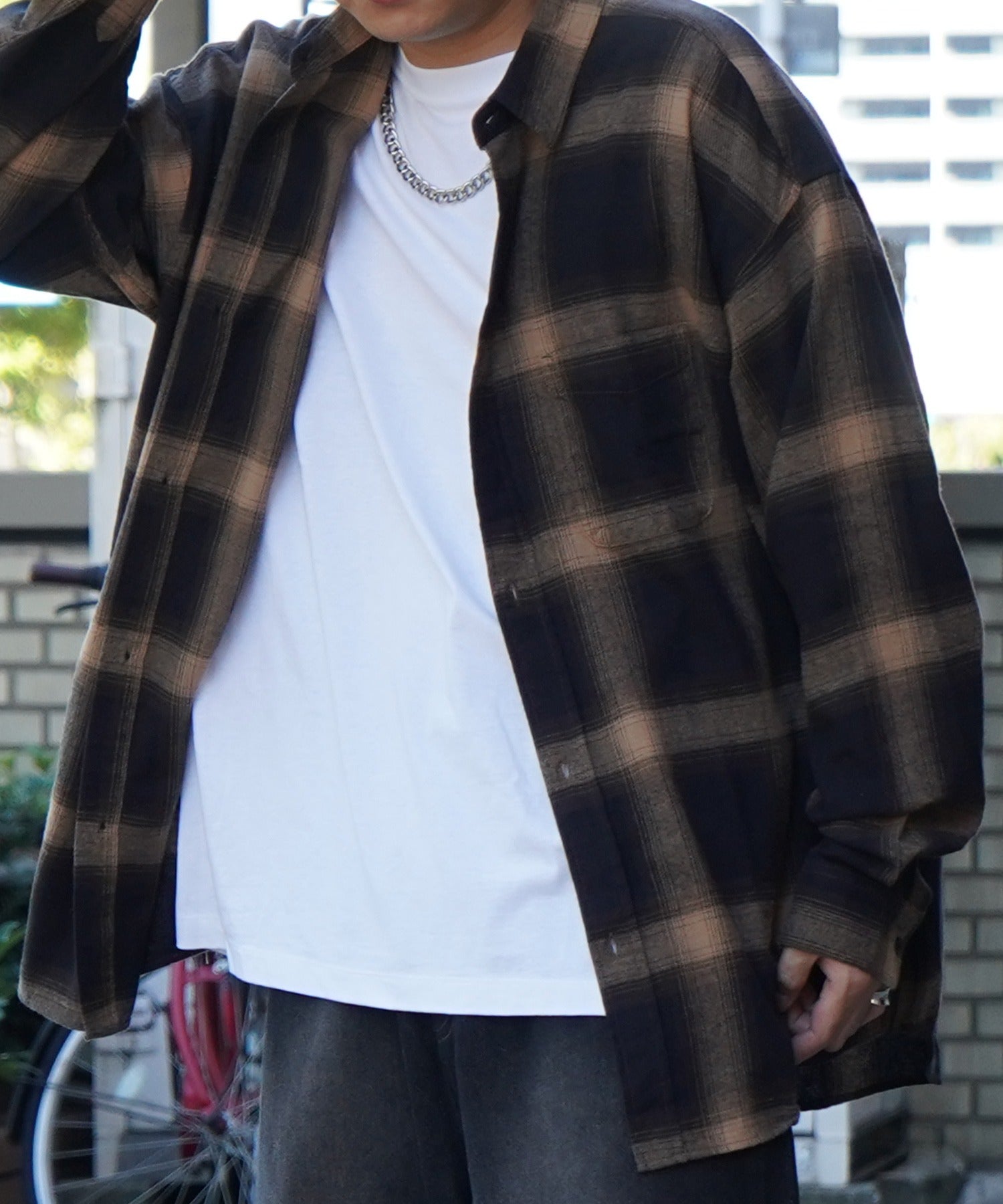 25SS ソフトコットン オンブレチェック / ネルチェック ビッグシルエットシャツ